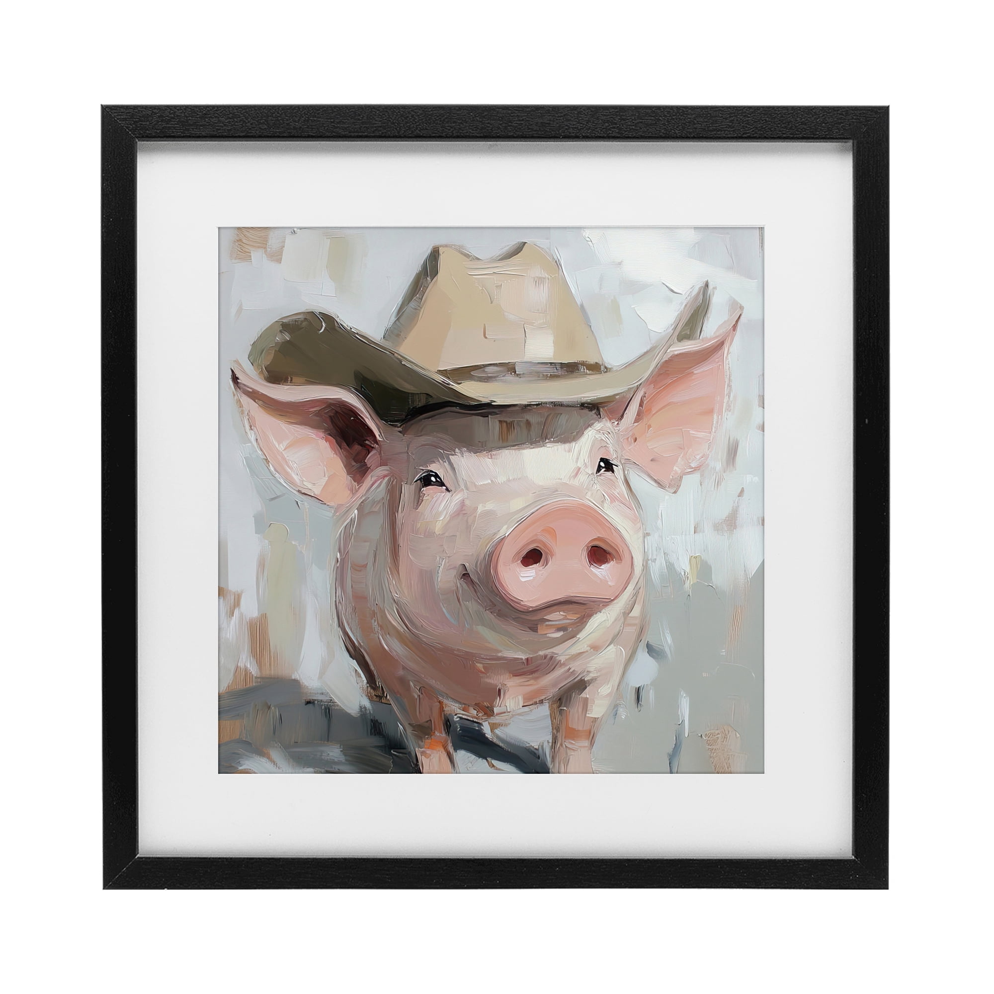 Stupell Industries Cowboy Chester Pig Black Framed Print Under Glass, design by Tina LeCour