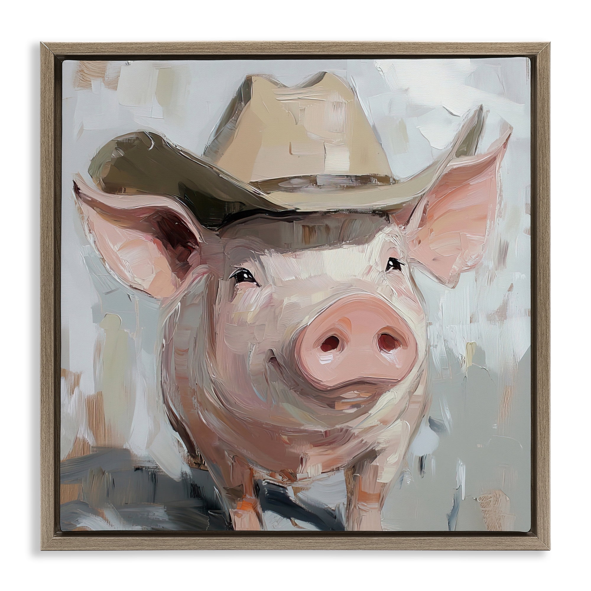 Stupell Industries Cowboy Chester Pig Brown Framed Floater Canvas Wall Art, design by Tina LeCour