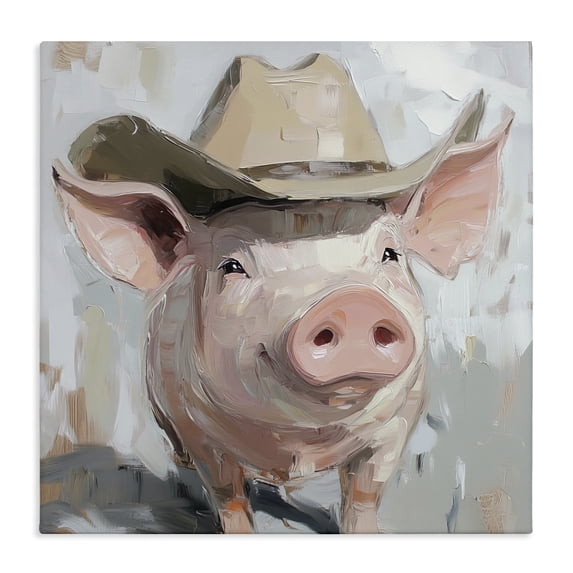 Stupell Industries Rustic Lodge Cowboy Chester Pig Canvas Art, 36 x 36, by Tina LeCour