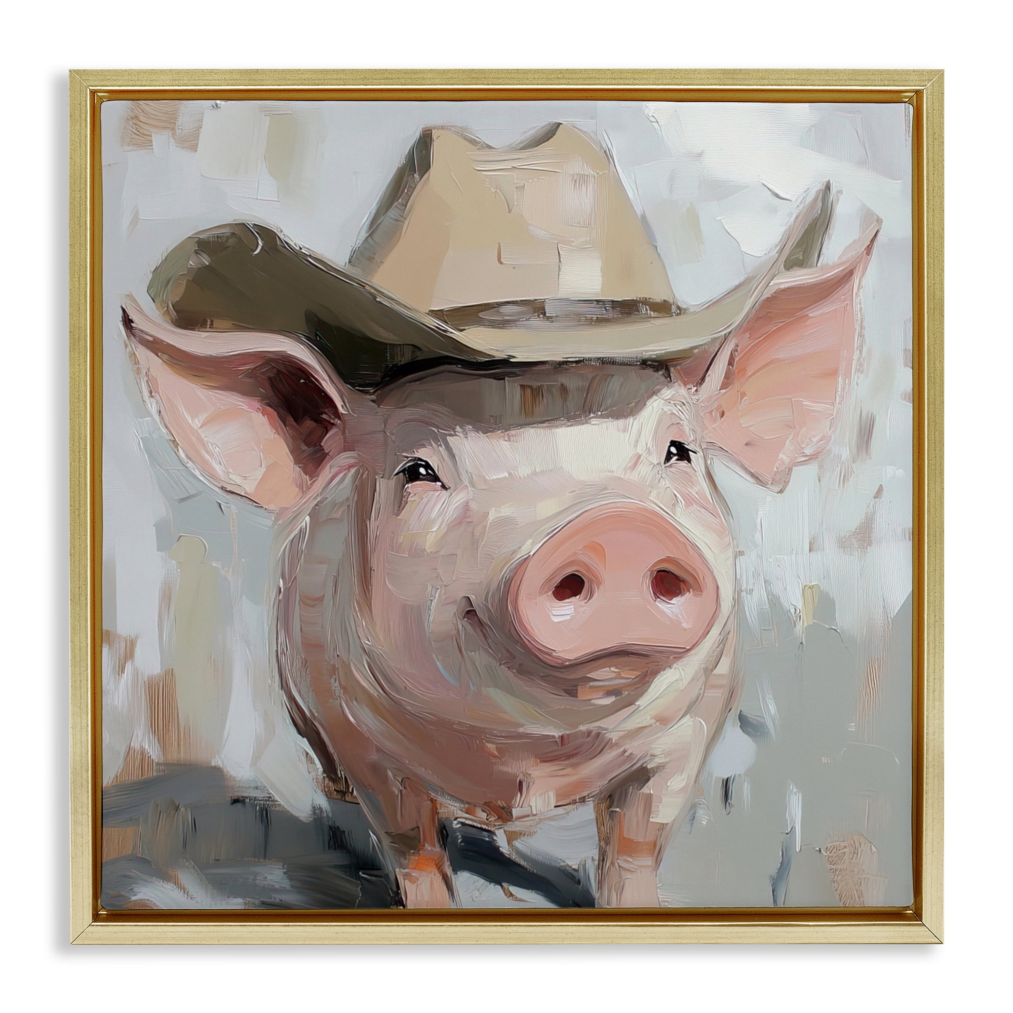 Stupell Industries Cowboy Chester Pig Gold Framed Floater Canvas Wall Art, design by Tina LeCour