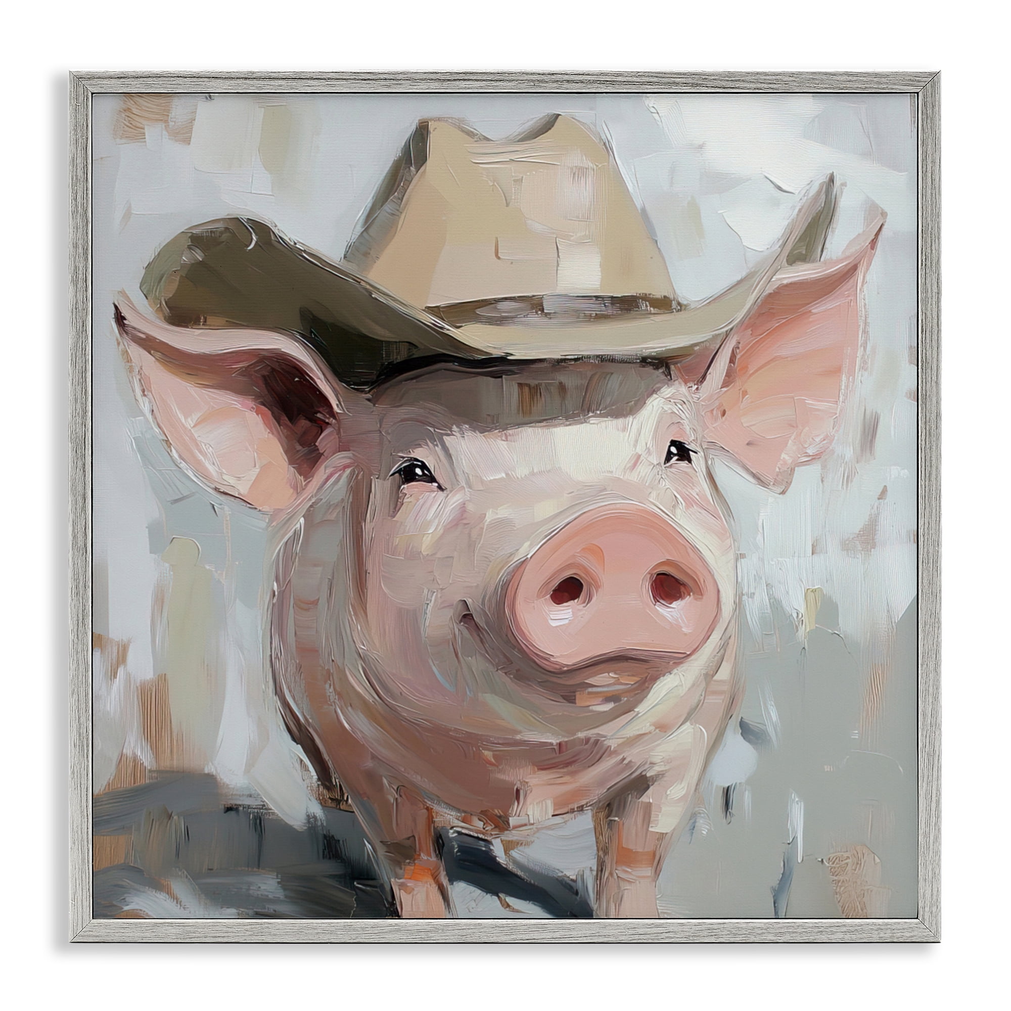 Stupell Industries Cowboy Chester Pig Gray Framed Giclee Art, design by Tina LeCour