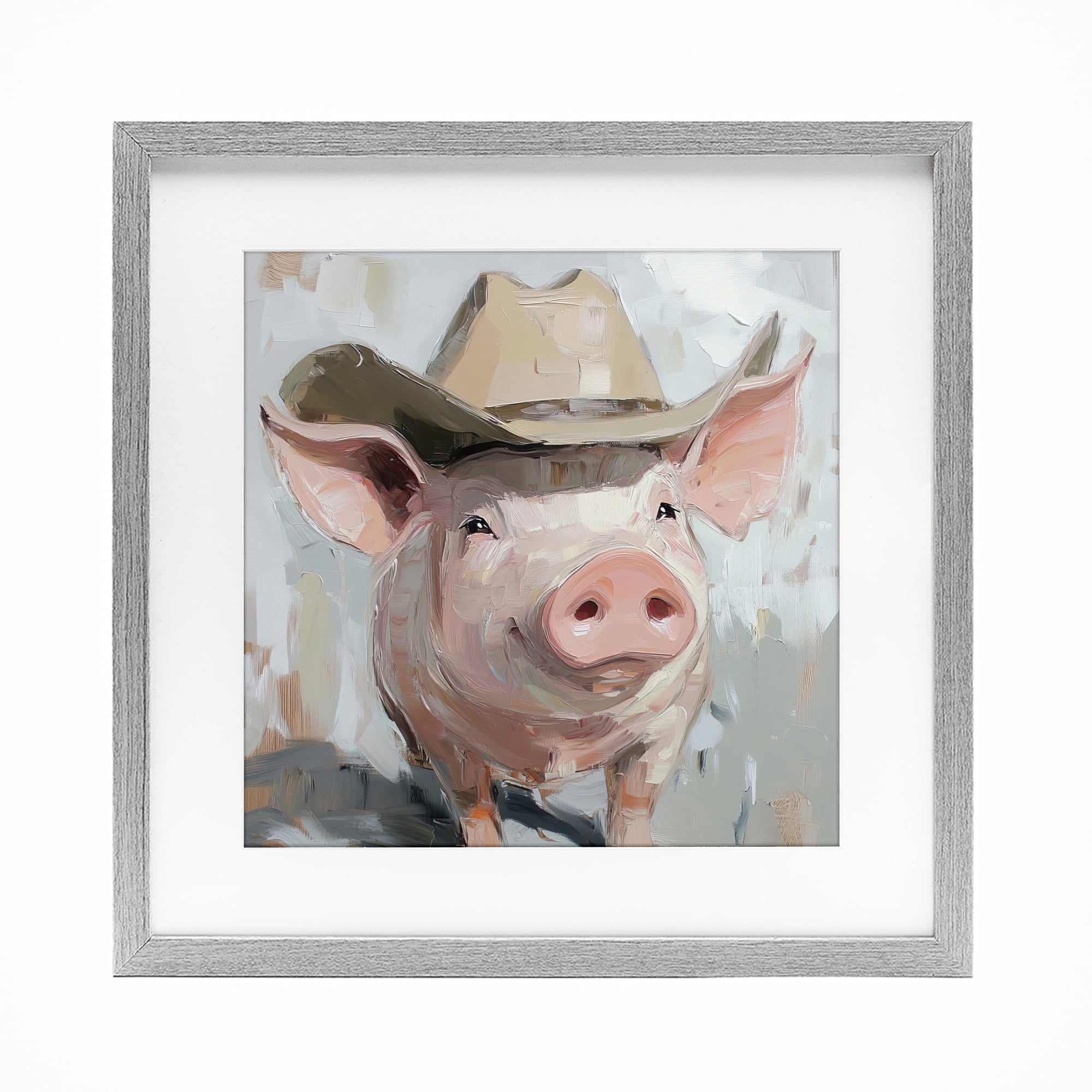 Stupell Industries Cowboy Chester Pig Gray Framed Print Under Glass, design by Tina LeCour