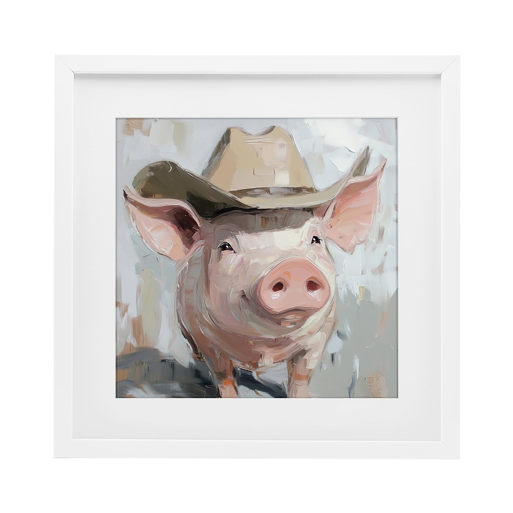 Stupell Industries Cowboy Chester Pig White Framed Print Under Glass, design by Tina LeCour