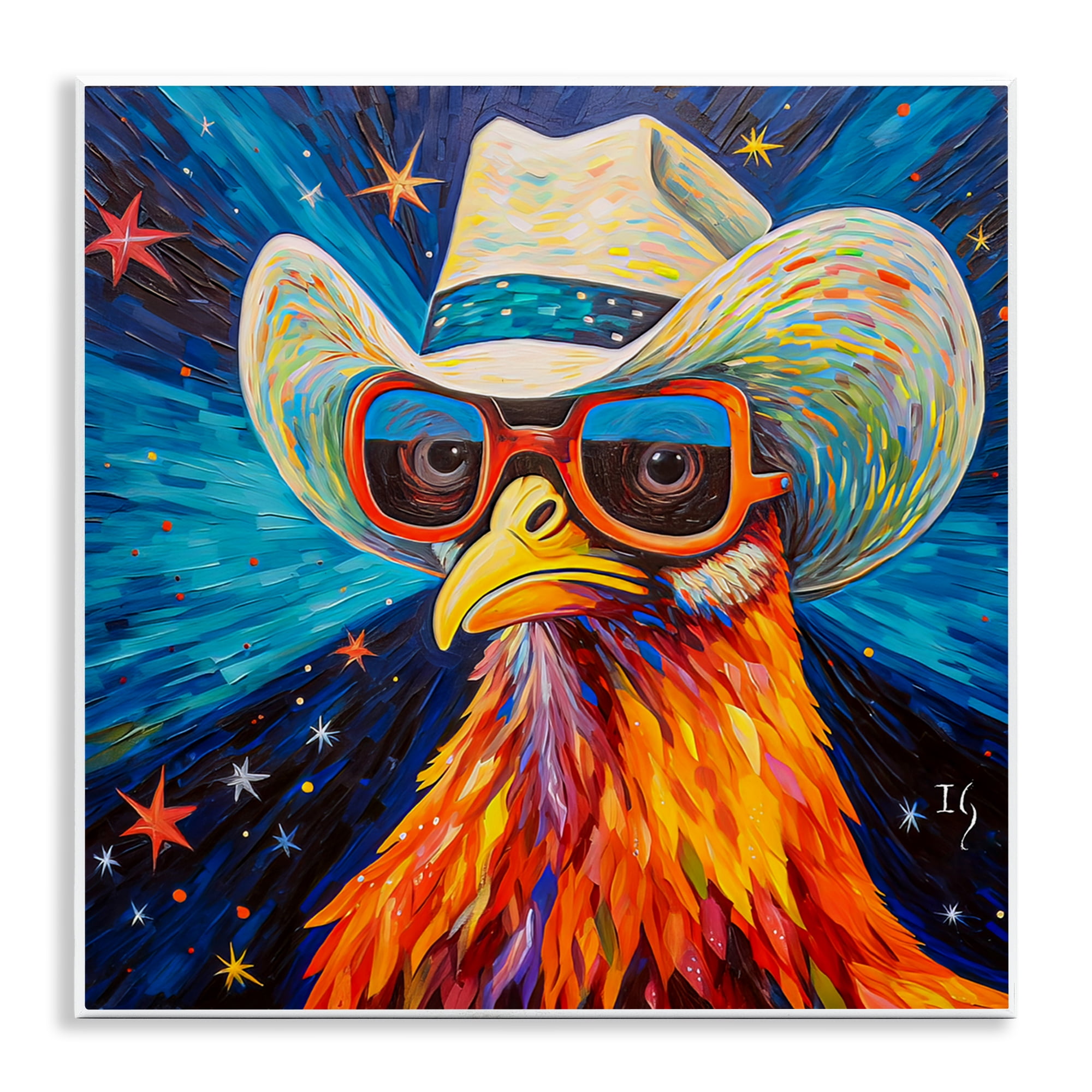 Stupell Industries Cowboy Chicken with Stars Animals & Insects Painting Unframed Art Print Wall Art, 12 x 12