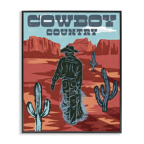 Stupell Industries Cowboy Country Vintage Scene Black Framed Giclee Art design by Diane Labombarbe, 30 x 24