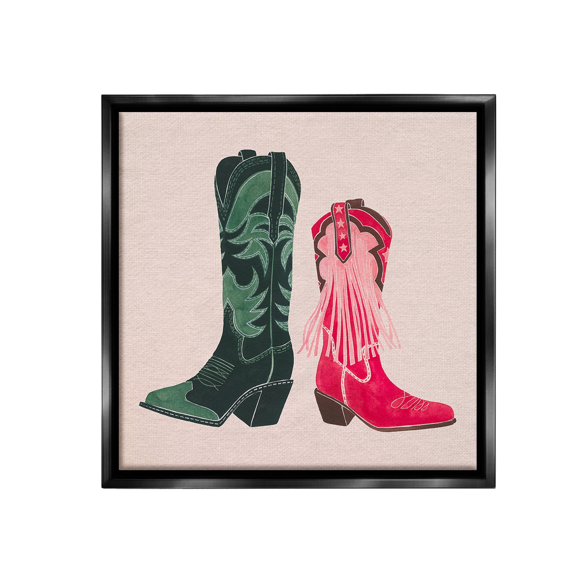 Stupell Industries Cowboy & Cowgirl Boots Beauty & Fashion Painting Black Floater Framed Canvas Art Print Wall Art, 25 x 25