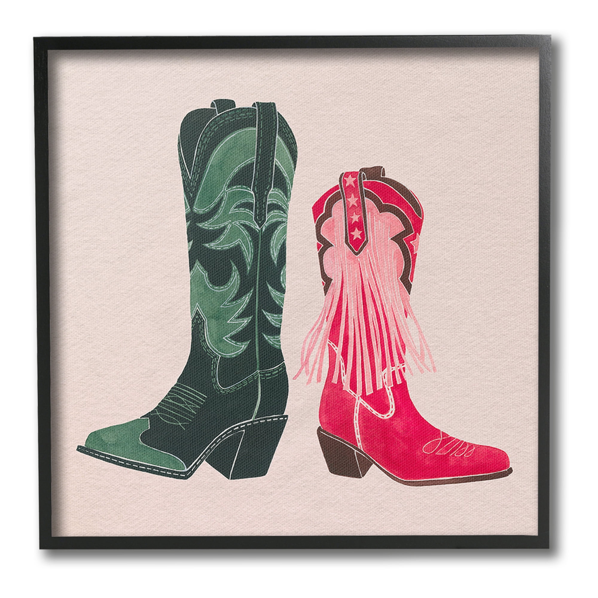 Stupell Industries Cowboy & Cowgirl Boots Beauty & Fashion Painting Black Framed Art Print Wall Art, 17 x 17