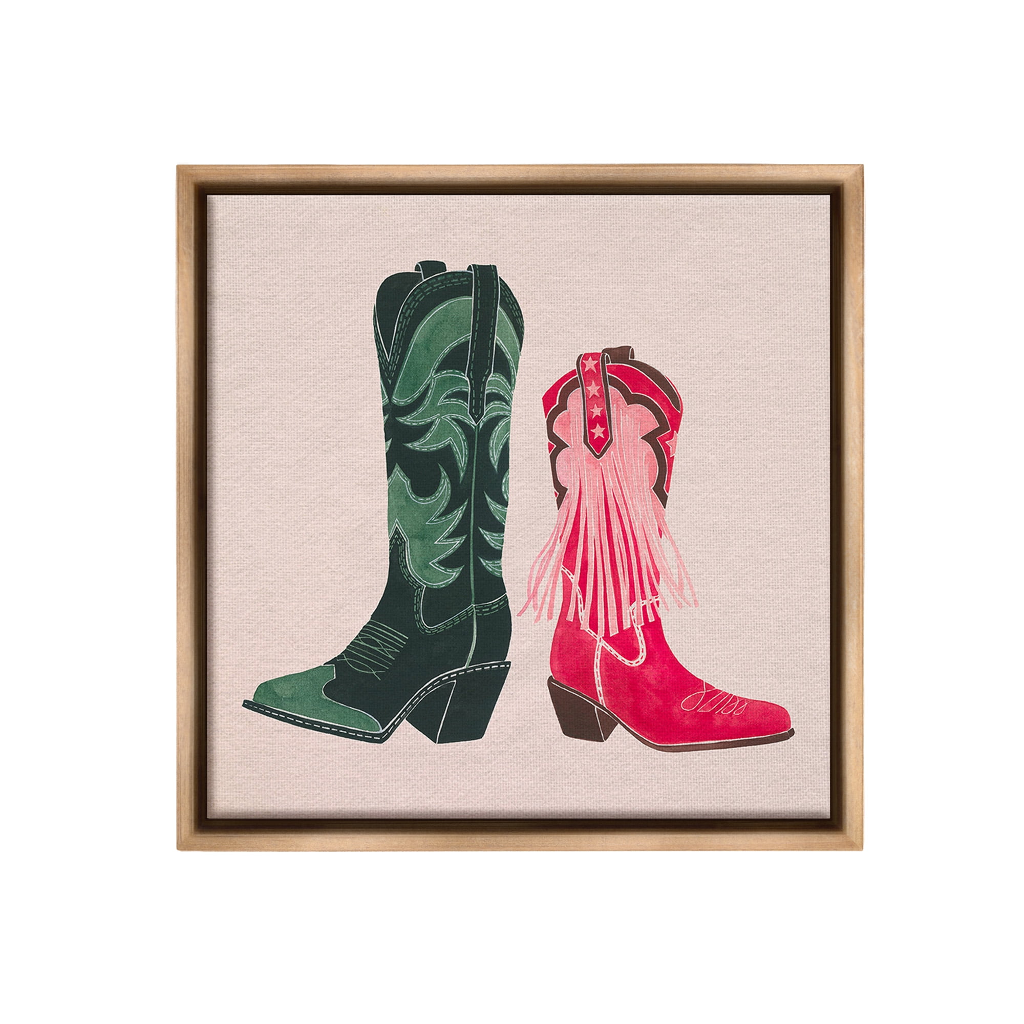 Stupell Industries Cowboy & Cowgirl Boots Beauty & Fashion Painting Brown Floater Framed Canvas Art Print Wall Art, 18 x 18