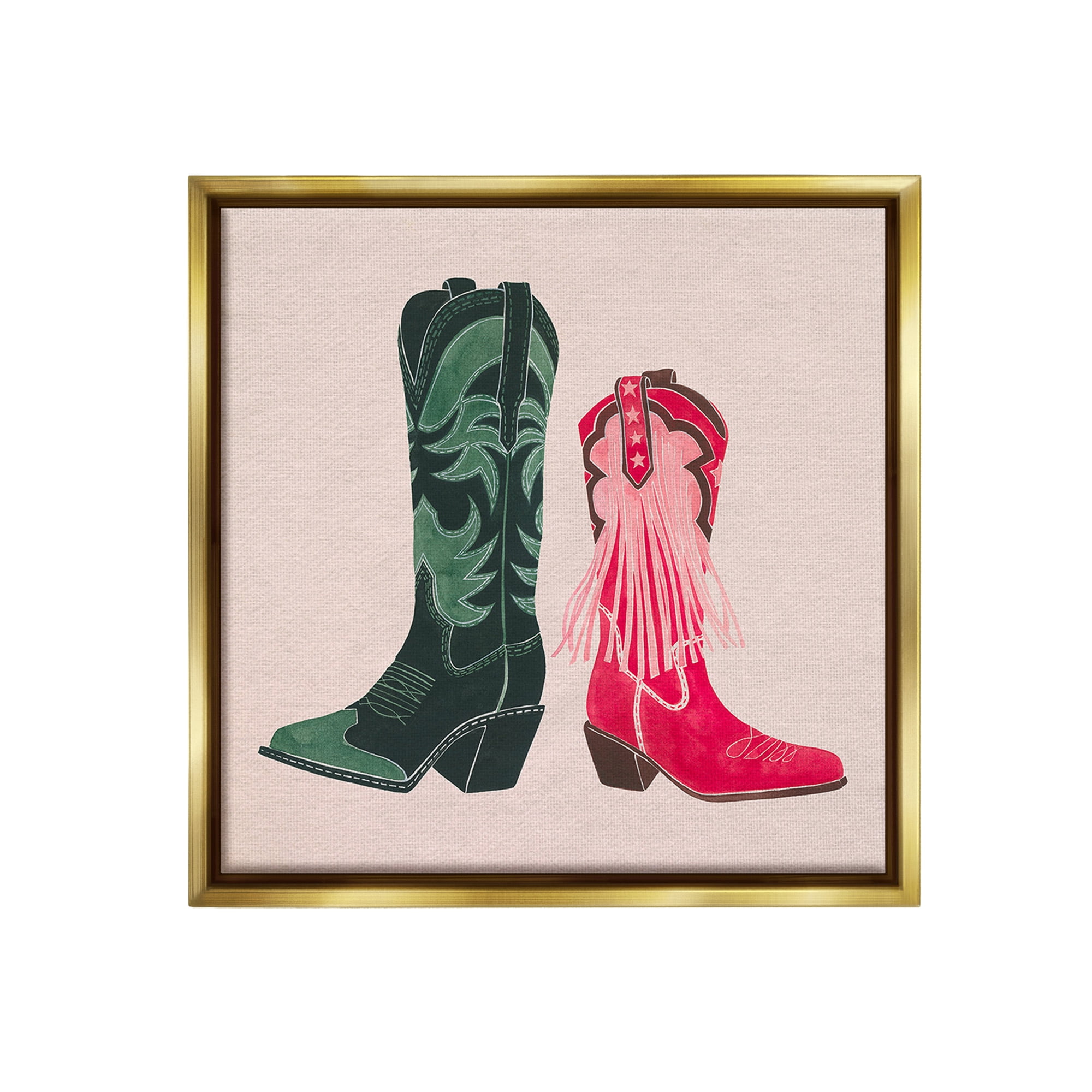Stupell Industries Cowboy & Cowgirl Boots Beauty & Fashion Painting Gold Floater Framed Canvas Art Print Wall Art, 18 x 18