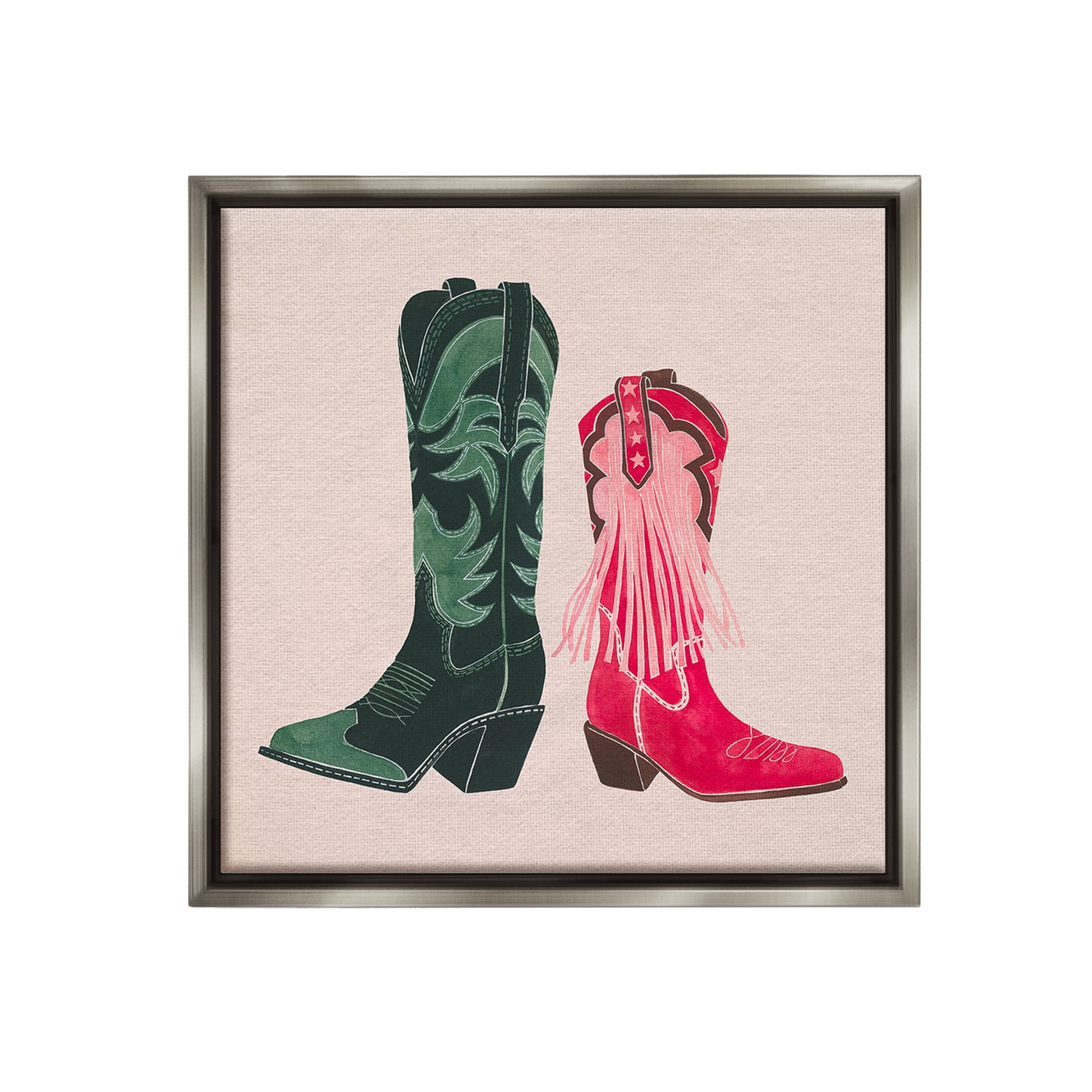 Stupell Industries Cowboy & Cowgirl Boots Beauty & Fashion Painting Gray Floater Framed Canvas Art Print Wall Art, 25 x 25