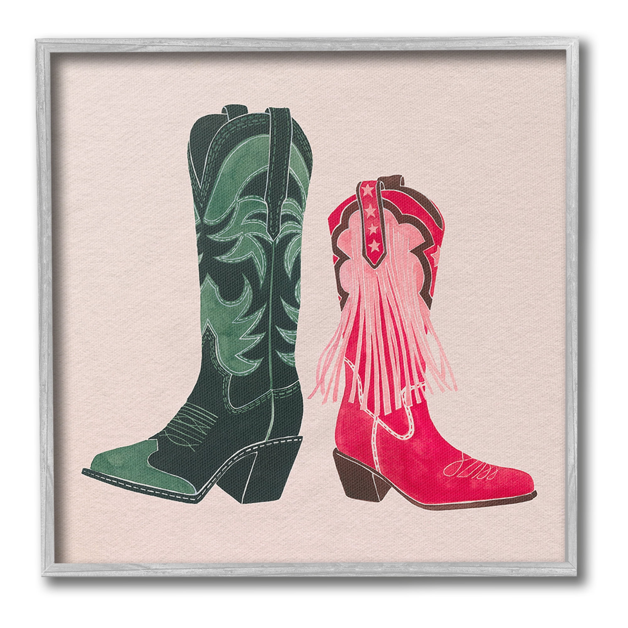 Stupell Industries Cowboy & Cowgirl Boots Beauty & Fashion Painting Gray Framed Art Print Wall Art, 24 x 24