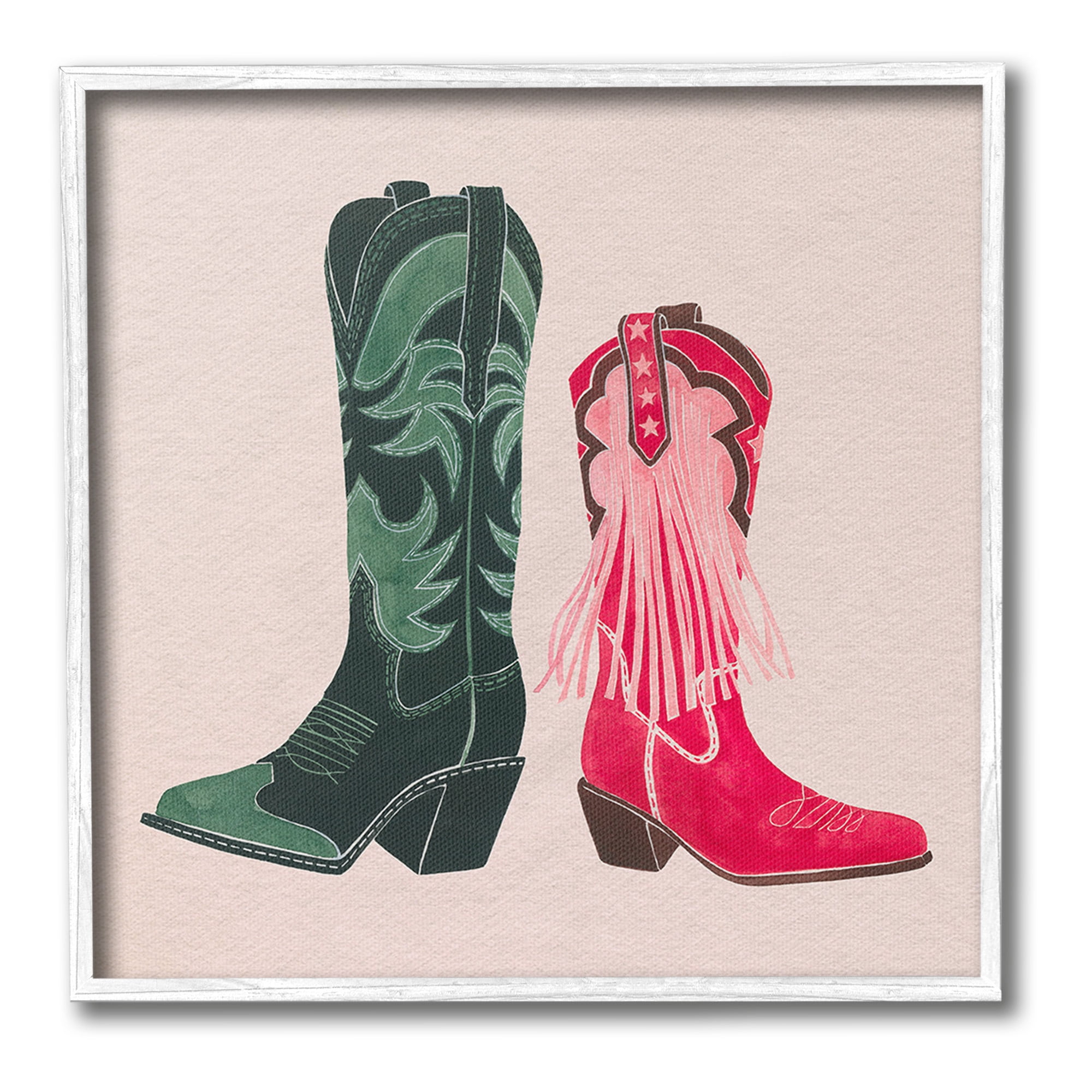 Stupell Industries Cowboy & Cowgirl Boots Beauty & Fashion Painting White Framed Art Print Wall Art, 17 x 17