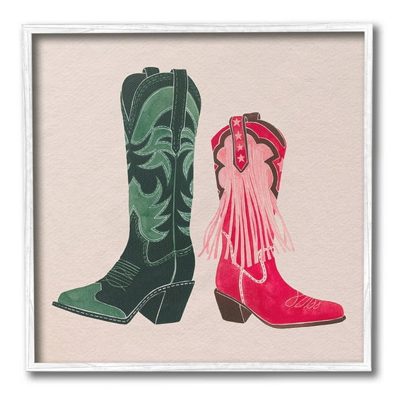 Stupell Industries Cowboy & Cowgirl Boots Beauty & Fashion Painting White Framed Art Print Wall Art, 24 x 24