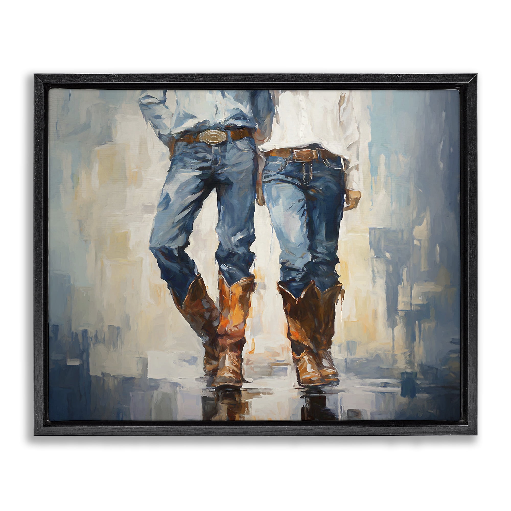 Stupell Industries Cowboy & Cowgirl Couple Novelty Painting Black Floater Framed Canvas Art Print Wall Art, 21 x 17