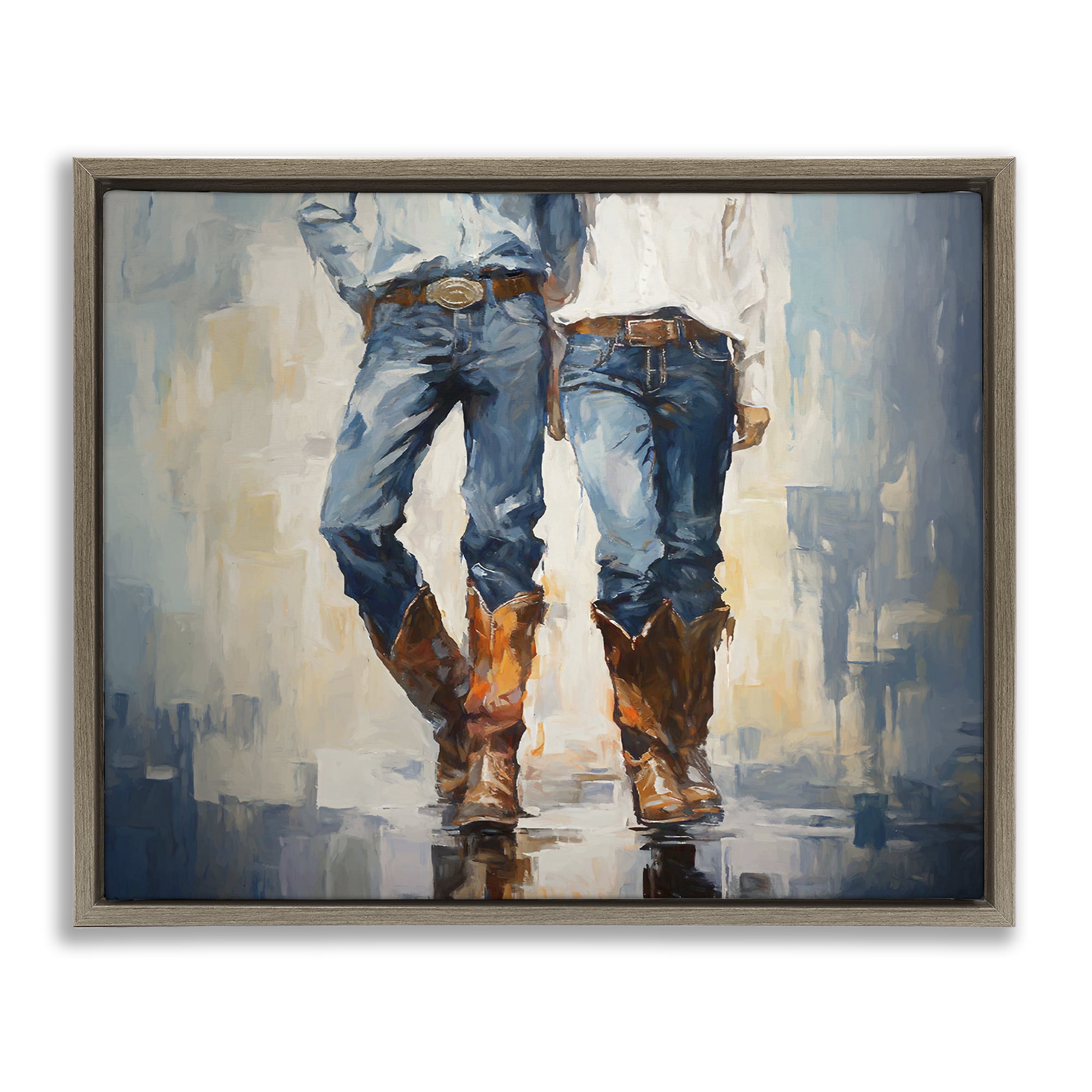 Stupell Industries Cowboy & Cowgirl Couple Novelty Painting Brown Floater Framed Canvas Art Print Wall Art, 21 x 17
