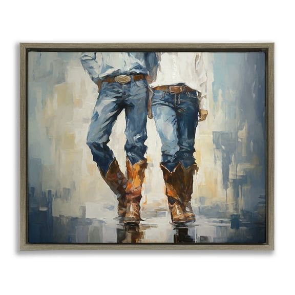 Stupell Industries Cowboy & Cowgirl Couple Novelty Painting Brown Floater Framed Canvas Art Print Wall Art, 31 x 25