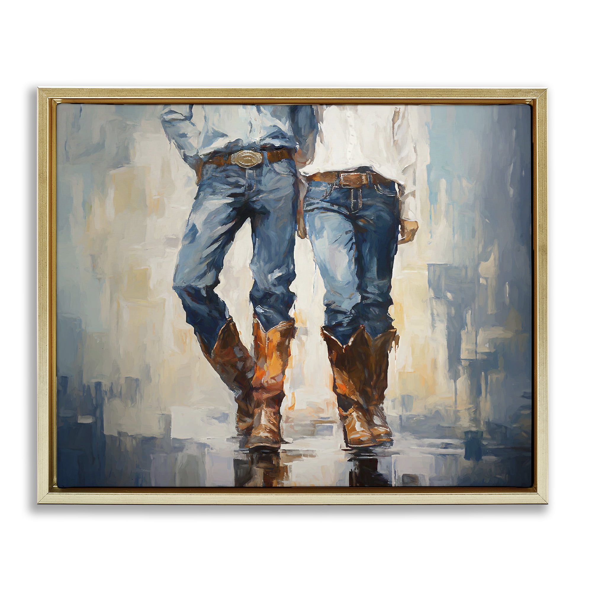 Stupell Industries Cowboy & Cowgirl Couple Novelty Painting Gold Floater Framed Canvas Art Print Wall Art, 31 x 25