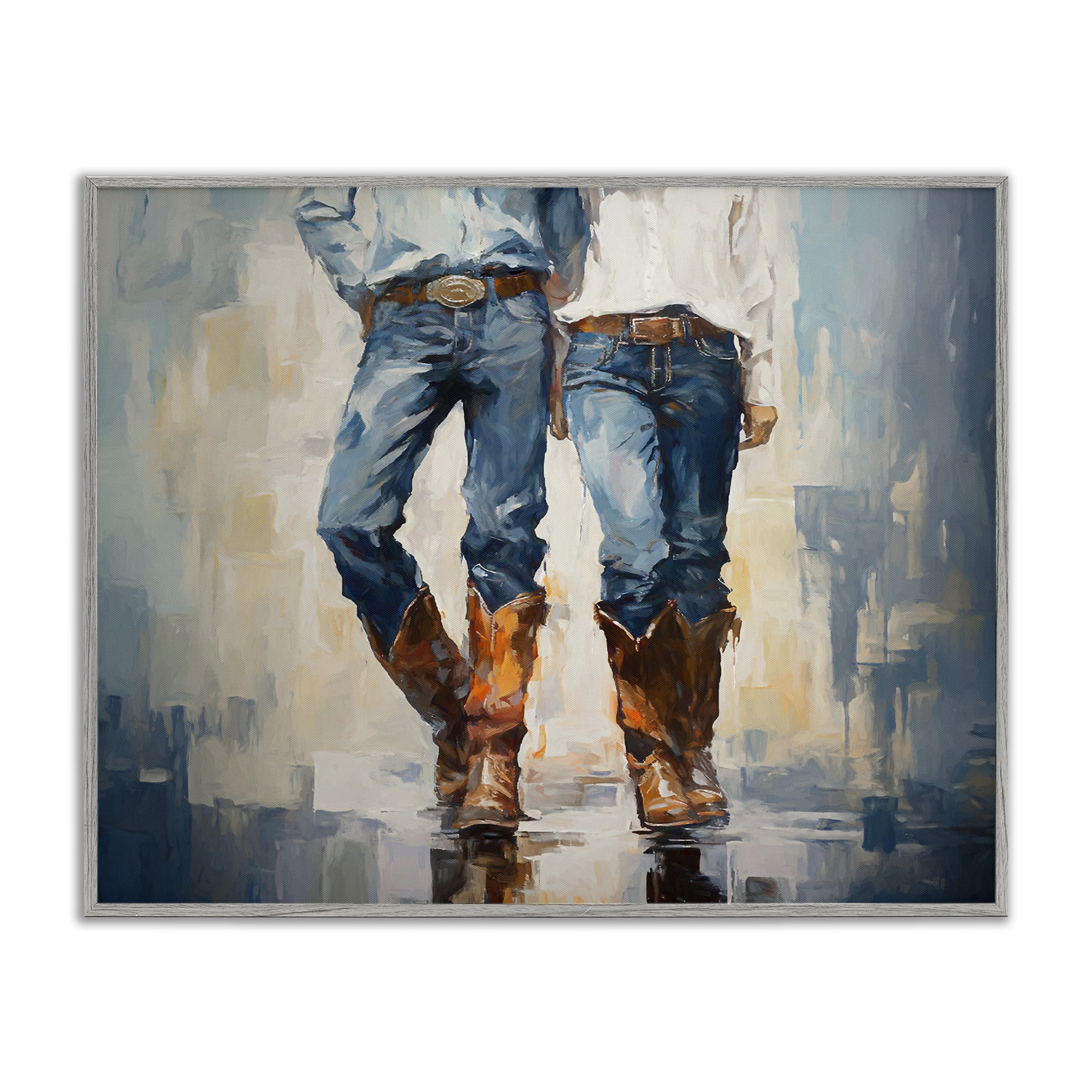 Stupell Industries Cowboy & Cowgirl Couple Novelty Painting Gray Framed Art Print Wall Art, 20 x 16