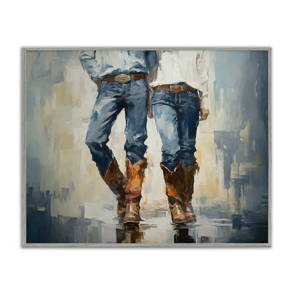Stupell Industries Cowboy & Cowgirl Couple Novelty Painting Gray Framed Art Print Wall Art, 30 x 24