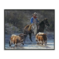 Stupell Industries Cowboy Crossing River Animals & Insects Painting Black Framed Art Print Wall Art, 14 x 11