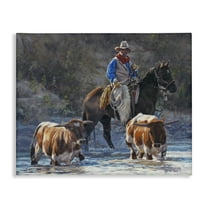 Stupell Industries Cowboy Crossing River Animals & Insects Painting Gallery Wrapped Canvas Art Print Wall Art, 20 x 16