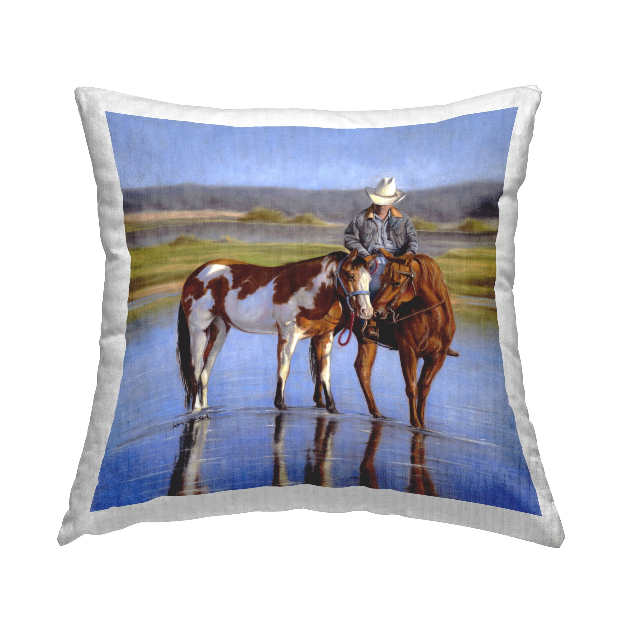 Stupell Industries Cowboy Crossing River Decorative Printed Throw Pillow, 18 x 18