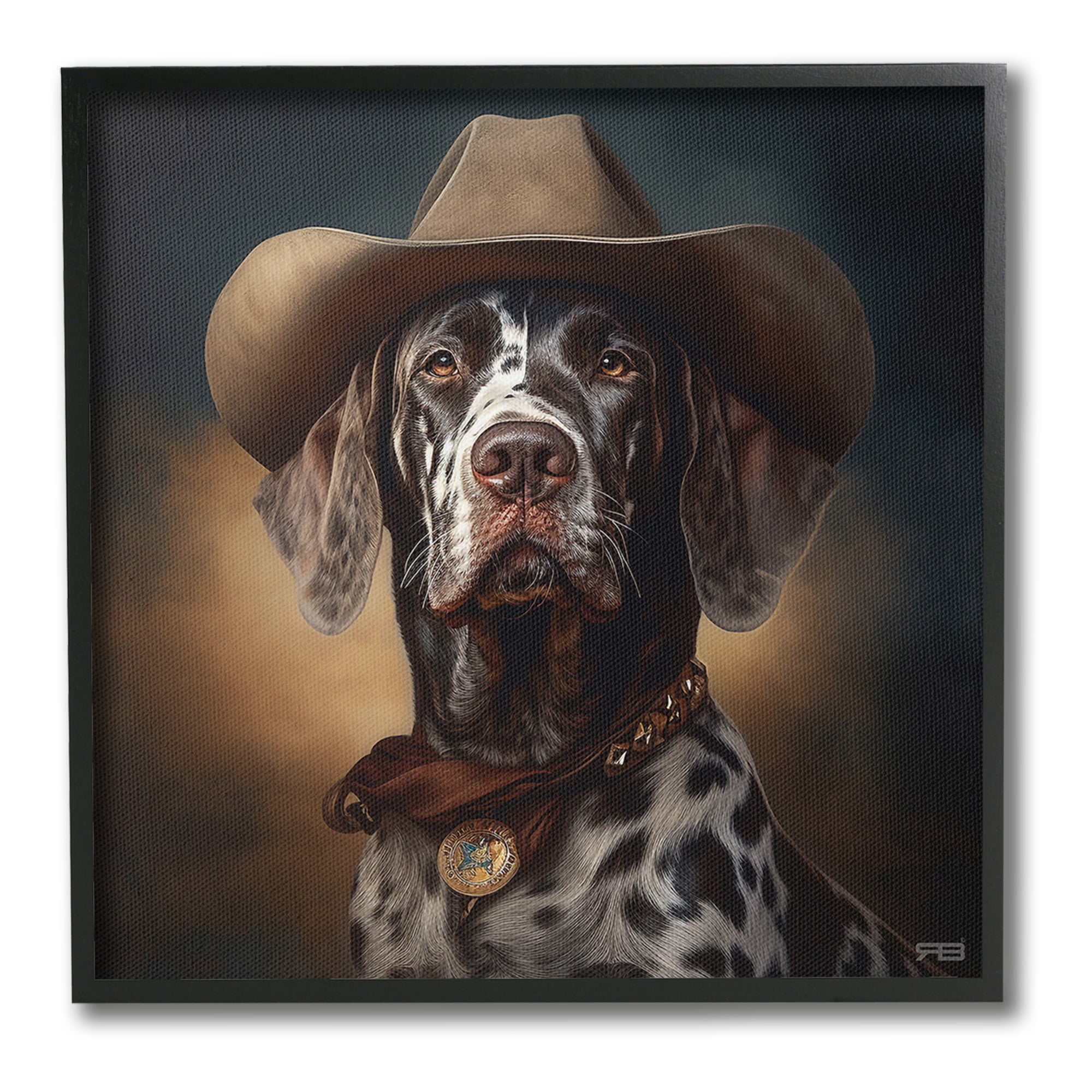 Stupell Industries Cowboy Dalmatian Portrait Animals & Insects Painting Black Framed Art Print Wall Art, 24 x 24