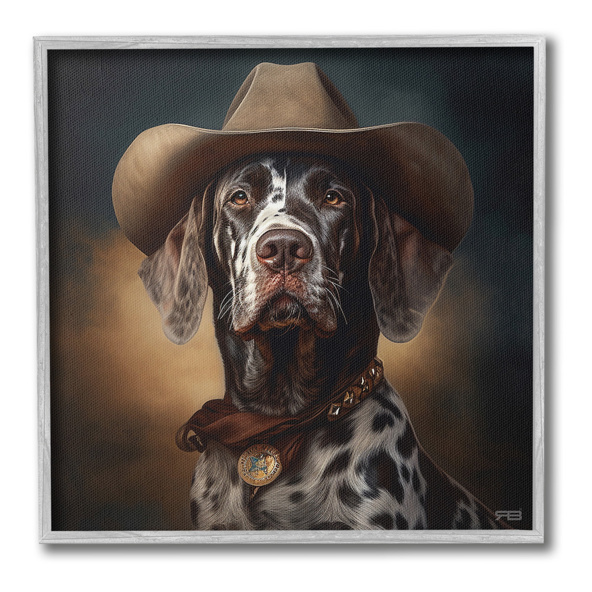 Stupell Industries Cowboy Dalmatian Portrait Animals & Insects Painting Gray Framed Art Print Wall Art, 12 x 12