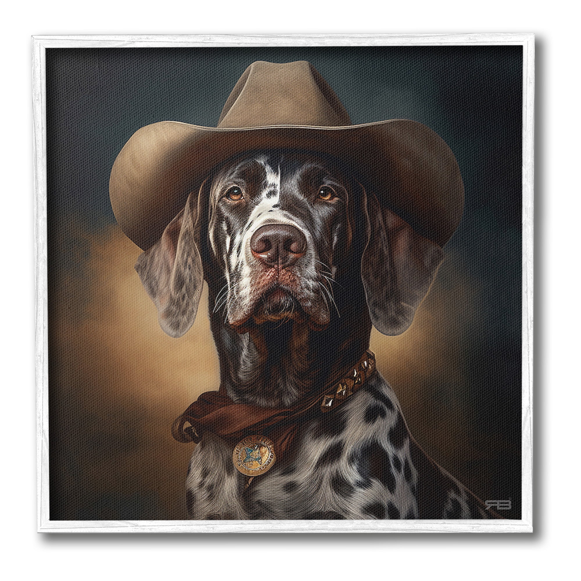 Stupell Industries Cowboy Dalmatian Portrait Animals & Insects Painting White Framed Art Print Wall Art, 24 x 24