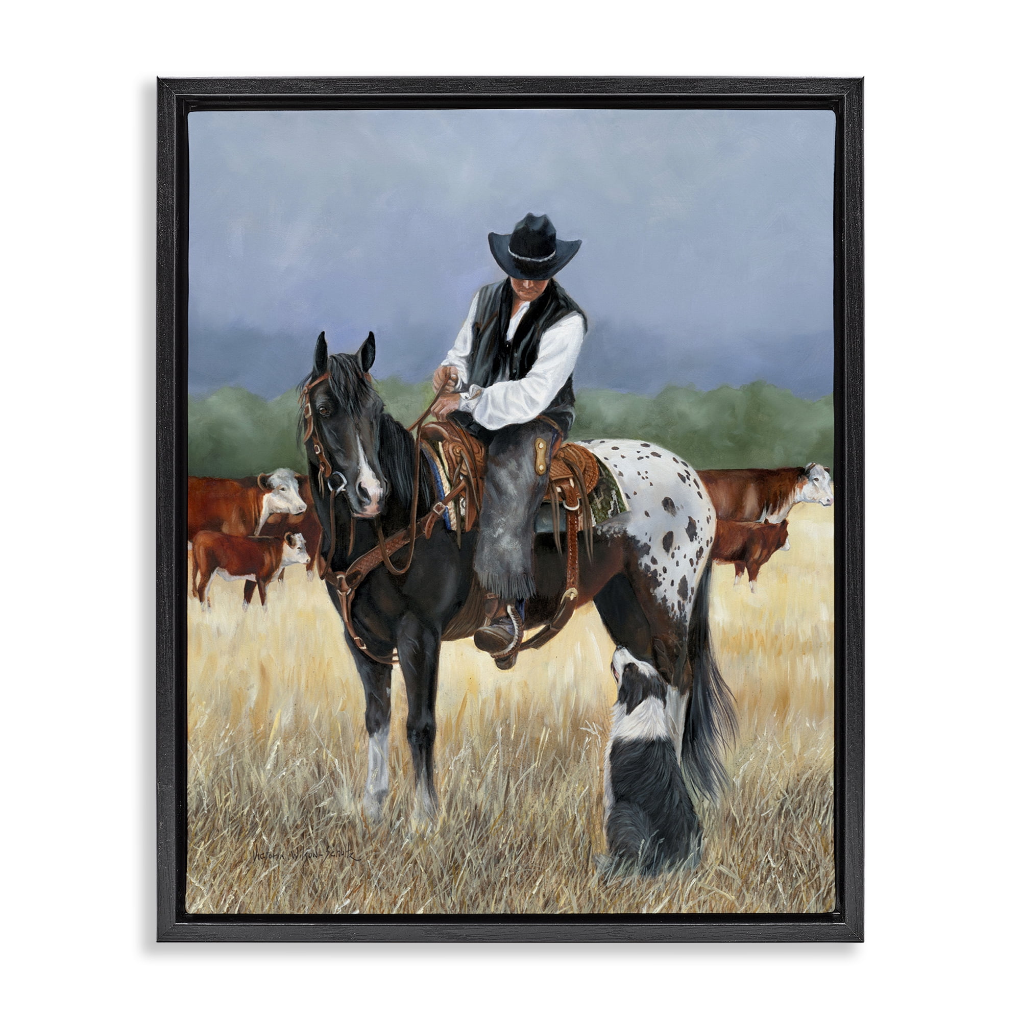 Stupell Industries Cowboy & Dog Animals & Insects Painting Black Floater Framed Canvas Art Print Wall Art, 17 x 21