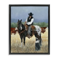 Stupell Industries Cowboy & Dog Animals & Insects Painting Black Floater Framed Canvas Art Print Wall Art, 17 x 21