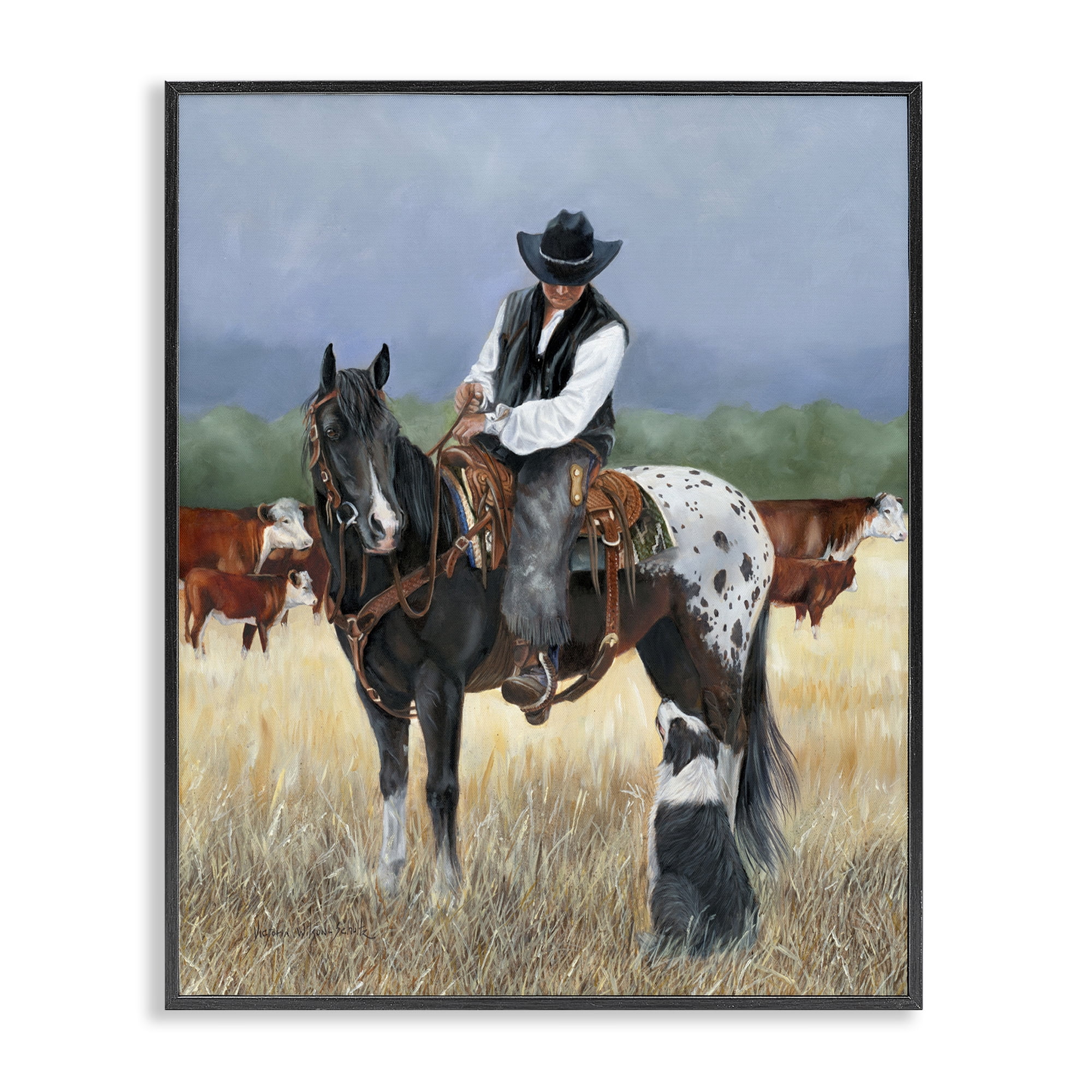 Stupell Industries Cowboy & Dog Animals & Insects Painting Black Framed Art Print Wall Art, 16 x 20