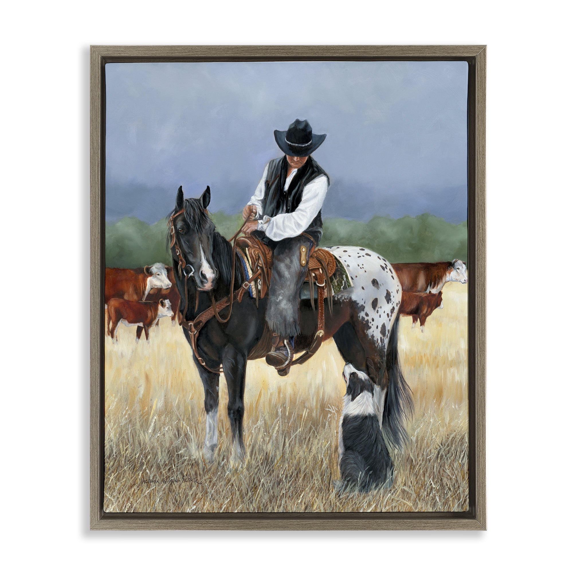 Stupell Industries Cowboy & Dog Animals & Insects Painting Brown Floater Framed Canvas Art Print Wall Art, 17 x 21