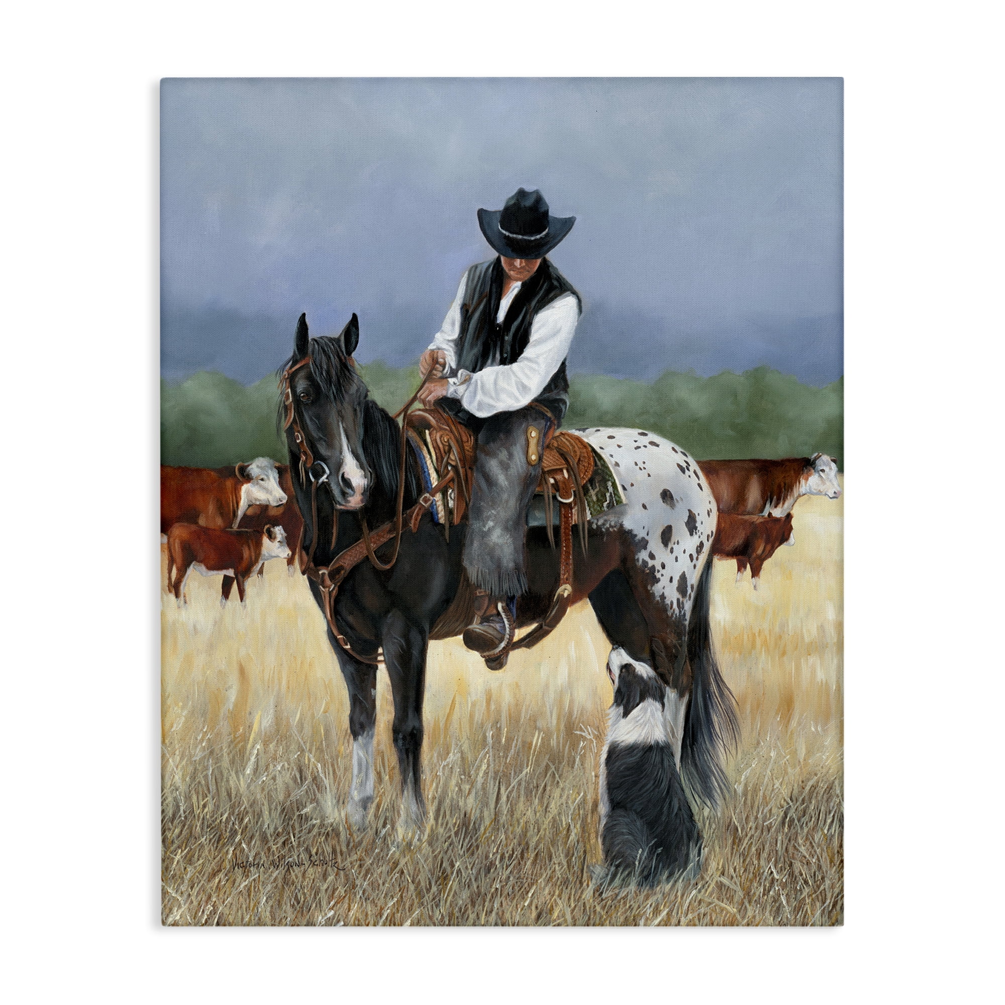 Stupell Industries Cowboy & Dog Animals & Insects Painting Gallery Wrapped Canvas Art Print Wall Art, 36 x 48