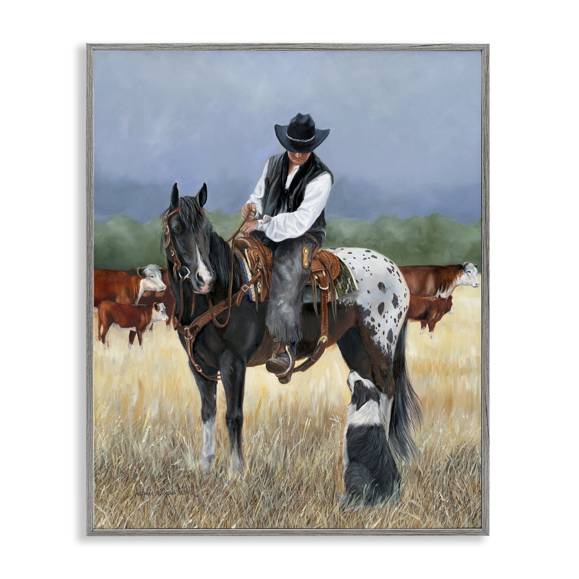 Stupell Industries Cowboy & Dog Animals & Insects Painting Gray Framed Art Print Wall Art, 24 x 30