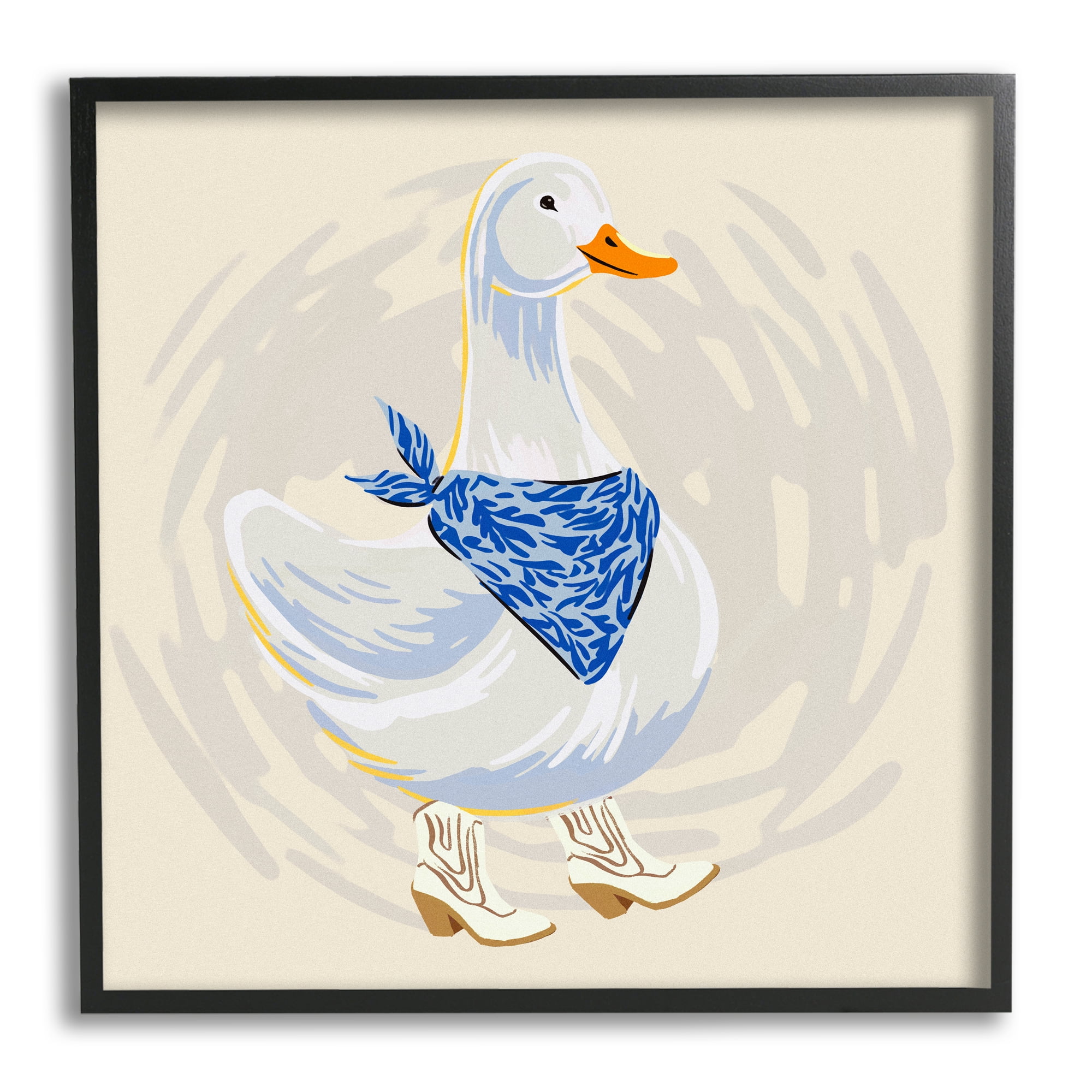 Stupell Industries Cowboy Duck with Bandana Animals & Insects Painting Black Framed Art Print Wall Art, 24 x 24