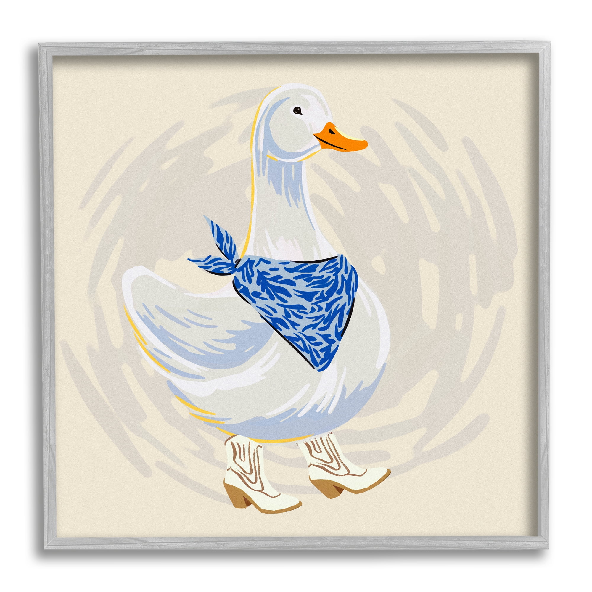 Stupell Industries Cowboy Duck with Bandana Animals & Insects Painting Gray Framed Art Print Wall Art, 24 x 24