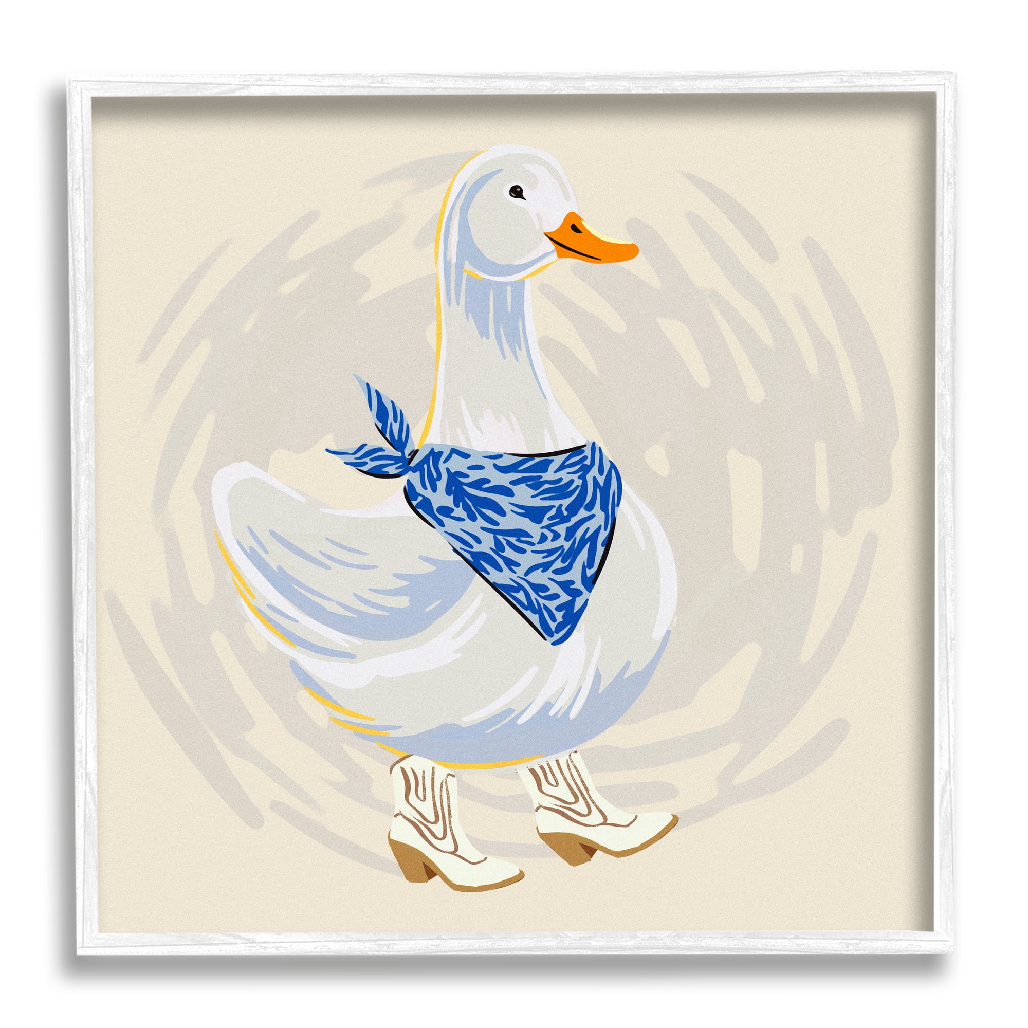 Stupell Industries Cowboy Duck with Bandana Animals & Insects Painting White Framed Art Print Wall Art, 24 x 24