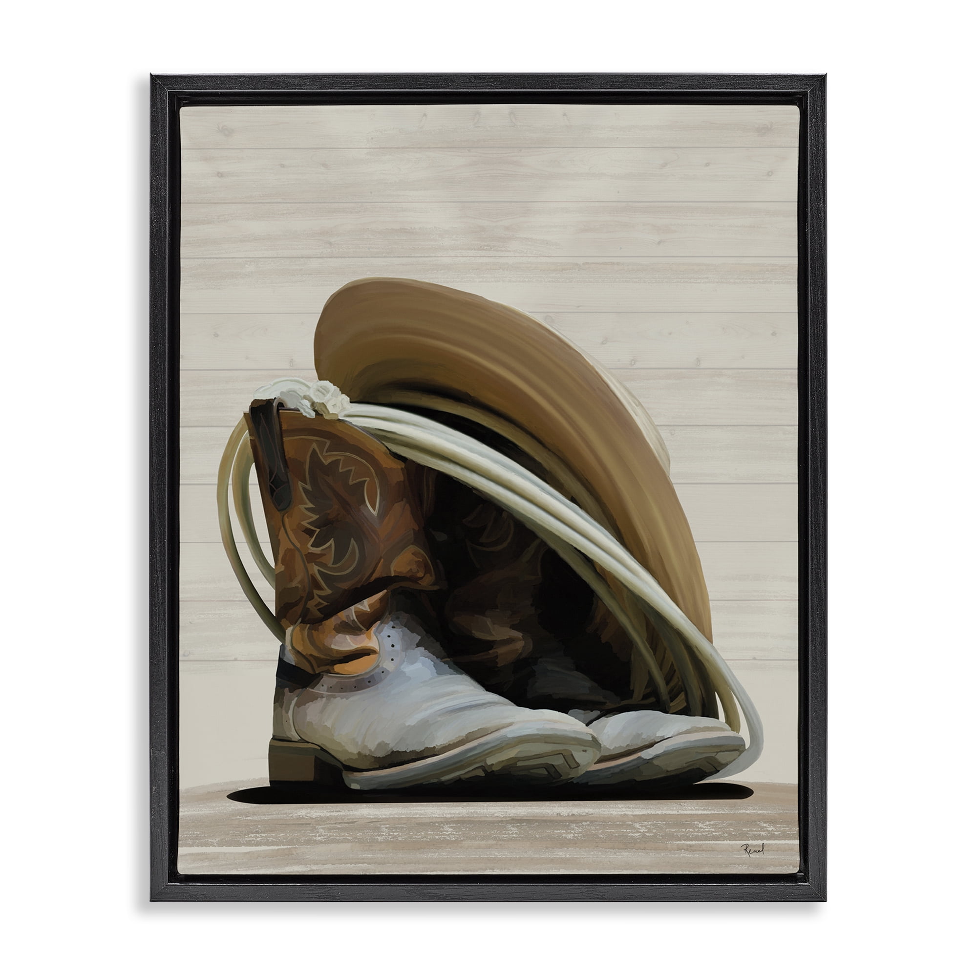 Stupell Industries Cowboy Gear on Beige Fashion Painting Black Floater Framed Canvas Art Print Wall Art, 25 x 31