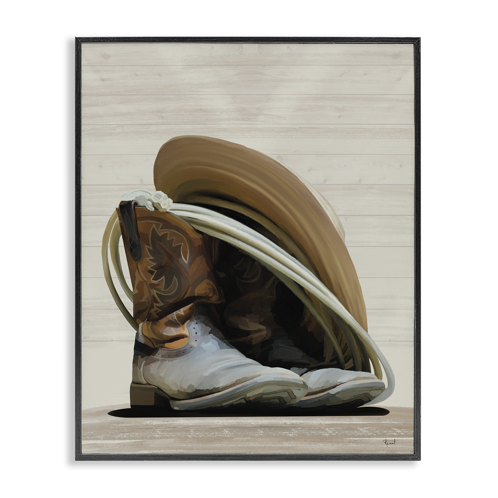 Stupell Industries Cowboy Gear on Beige Fashion Painting Black Framed Art Print Wall Art, 11 x 14