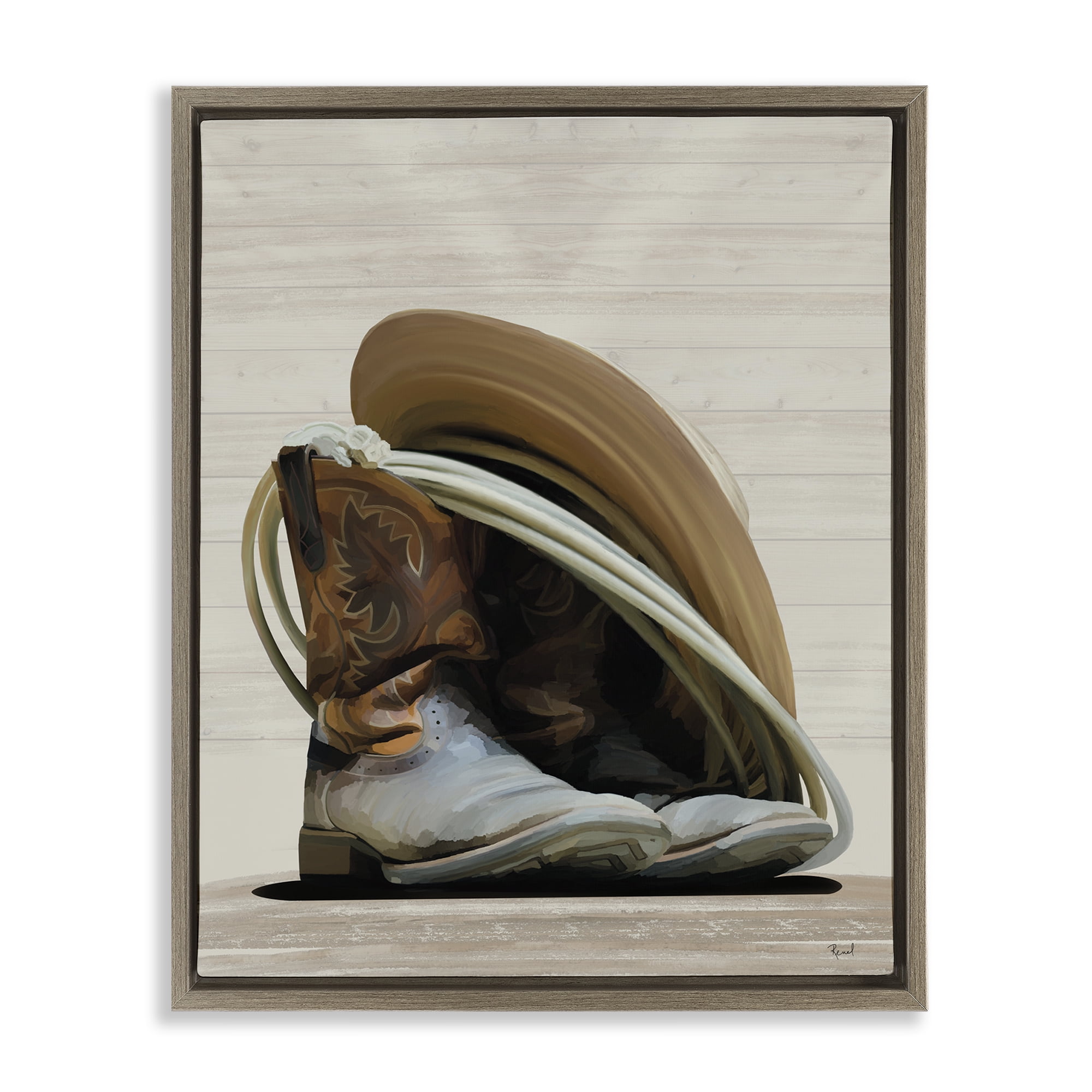 Stupell Industries Cowboy Gear on Beige Fashion Painting Brown Floater Framed Canvas Art Print Wall Art, 25 x 31