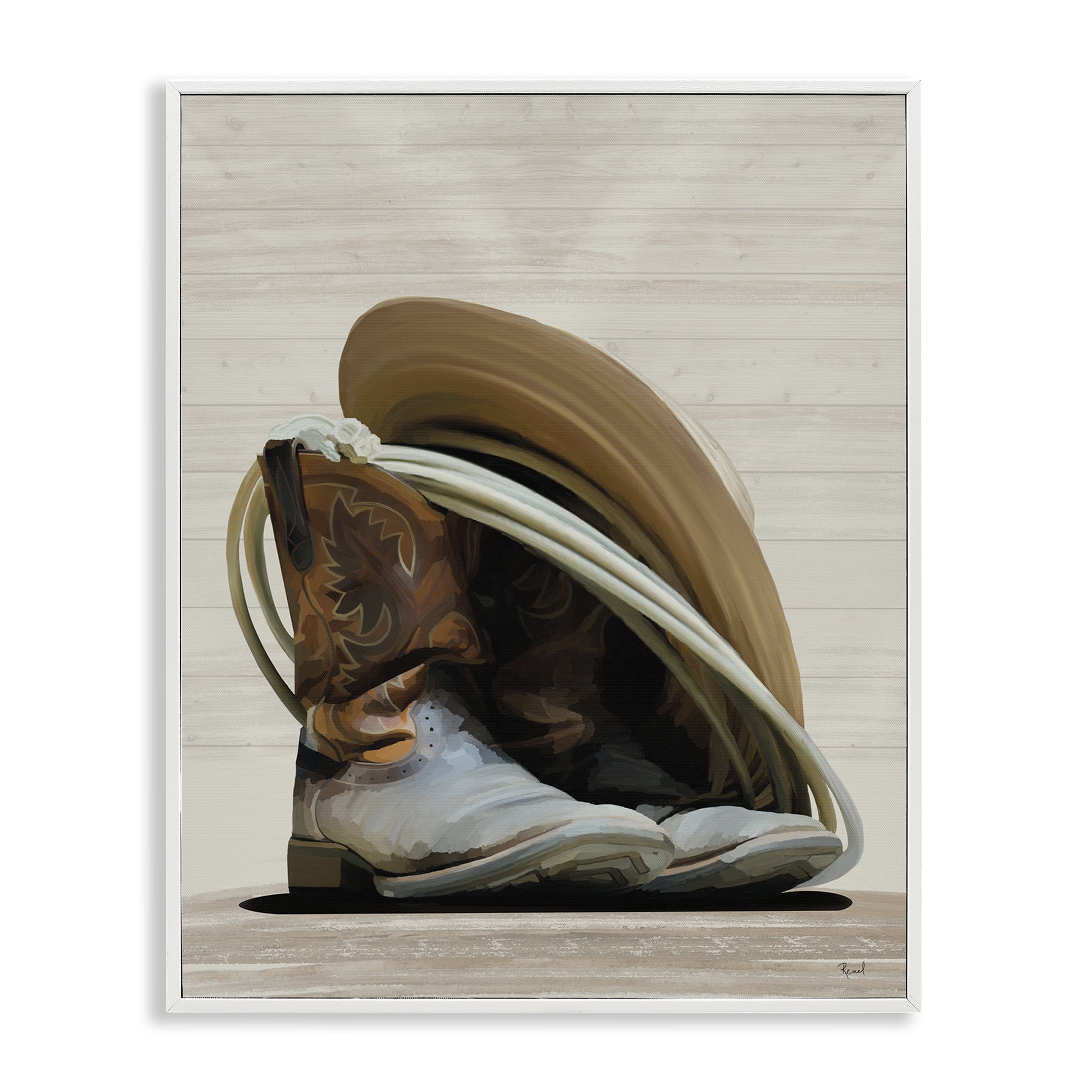 Stupell Industries Cowboy Gear on Beige Fashion Painting White Framed Art Print Wall Art, 16 x 20