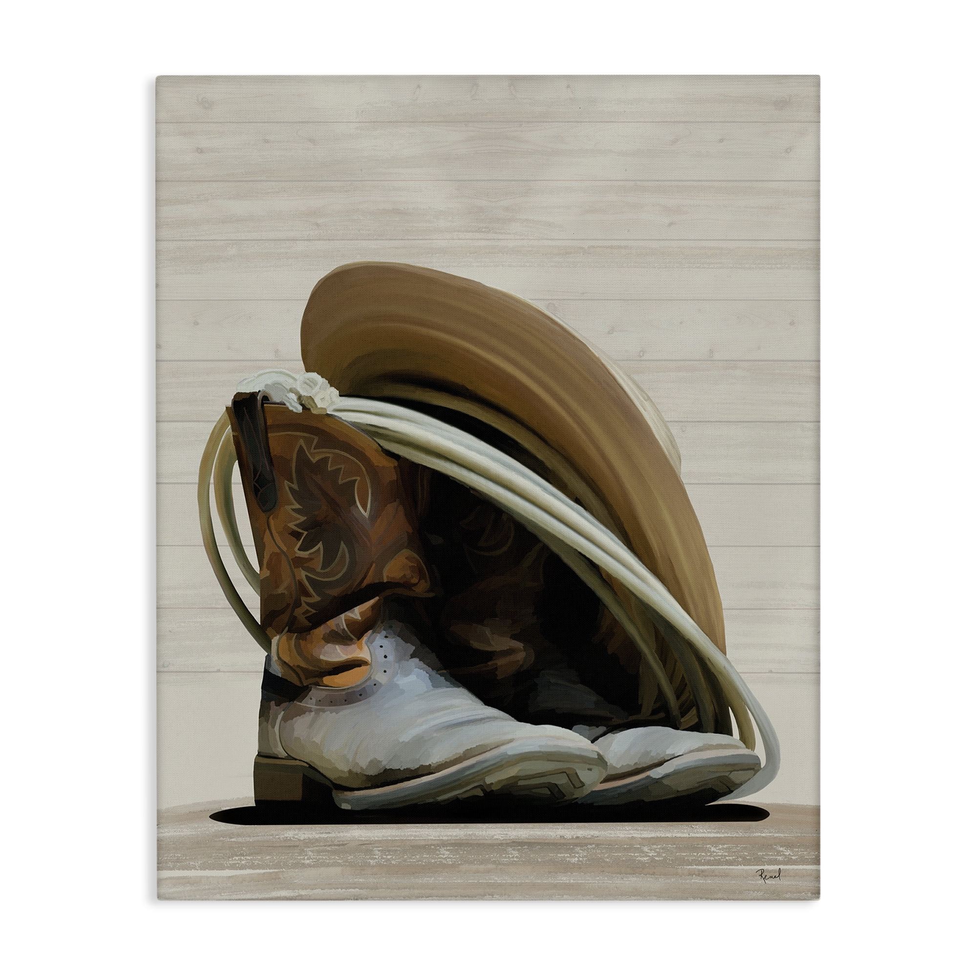 Stupell Industries Cowboy Gear on Beige Fashion Painting Wrapped Canvas Art Print Wall Art, 16 x 20