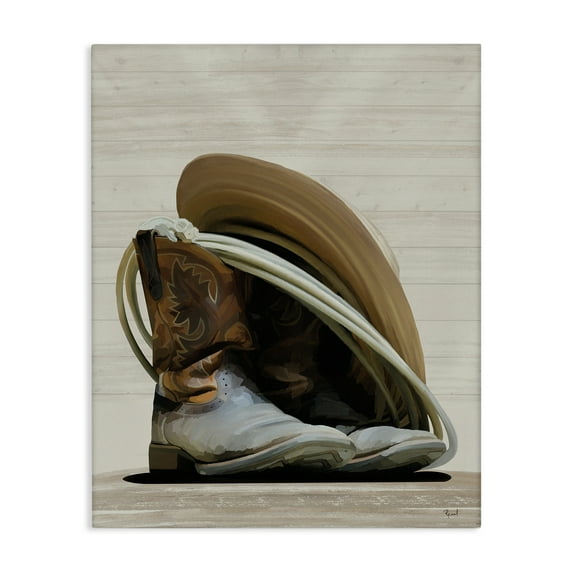 Stupell Industries Cowboy Gear on Beige Fashion Painting Wrapped Canvas Art Print Wall Art, 36 x 48