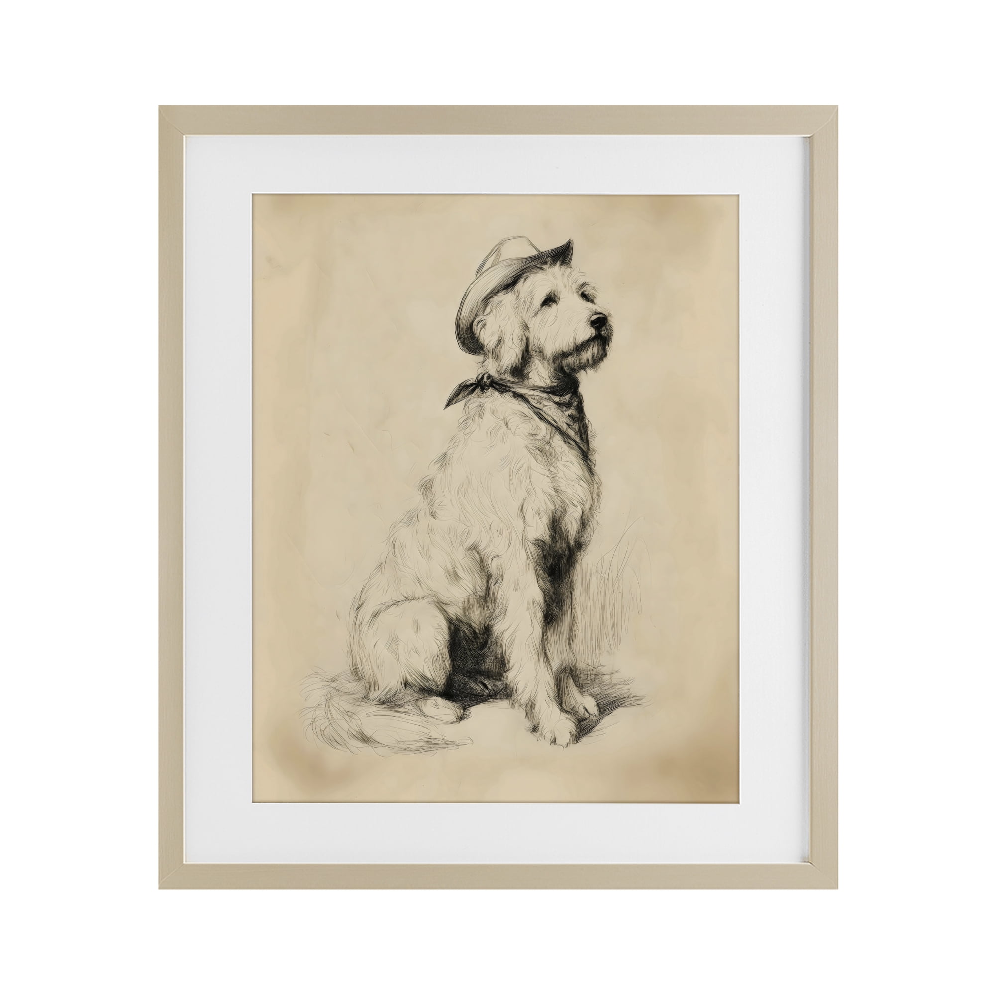 Stupell Industries Cowboy Goldendoodle Sketch Birch Framed Print Under Glass, design by Arlington Prints