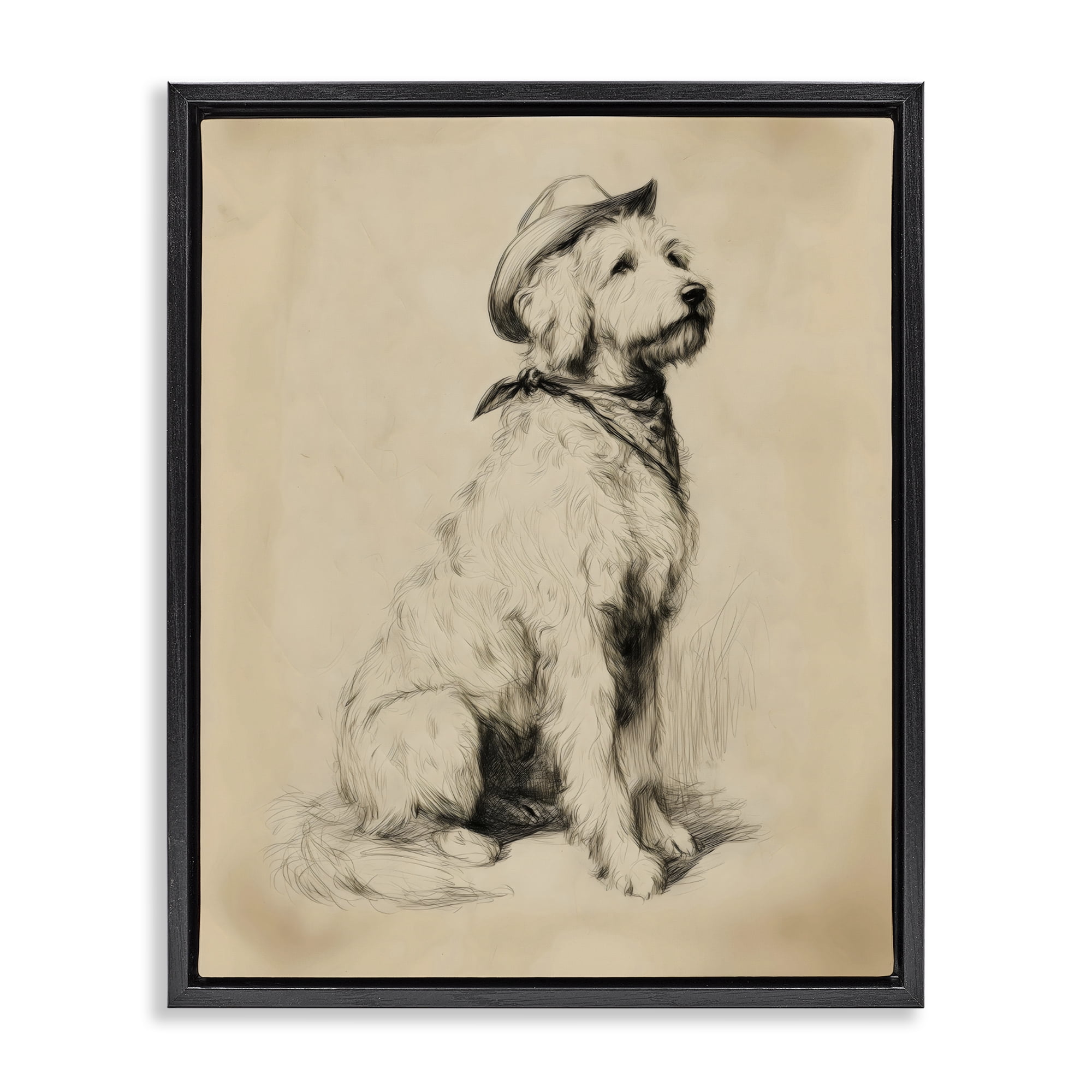 Stupell Industries Cowboy Goldendoodle Sketch Black Framed Floater Canvas Wall Art, design by Arlington Prints