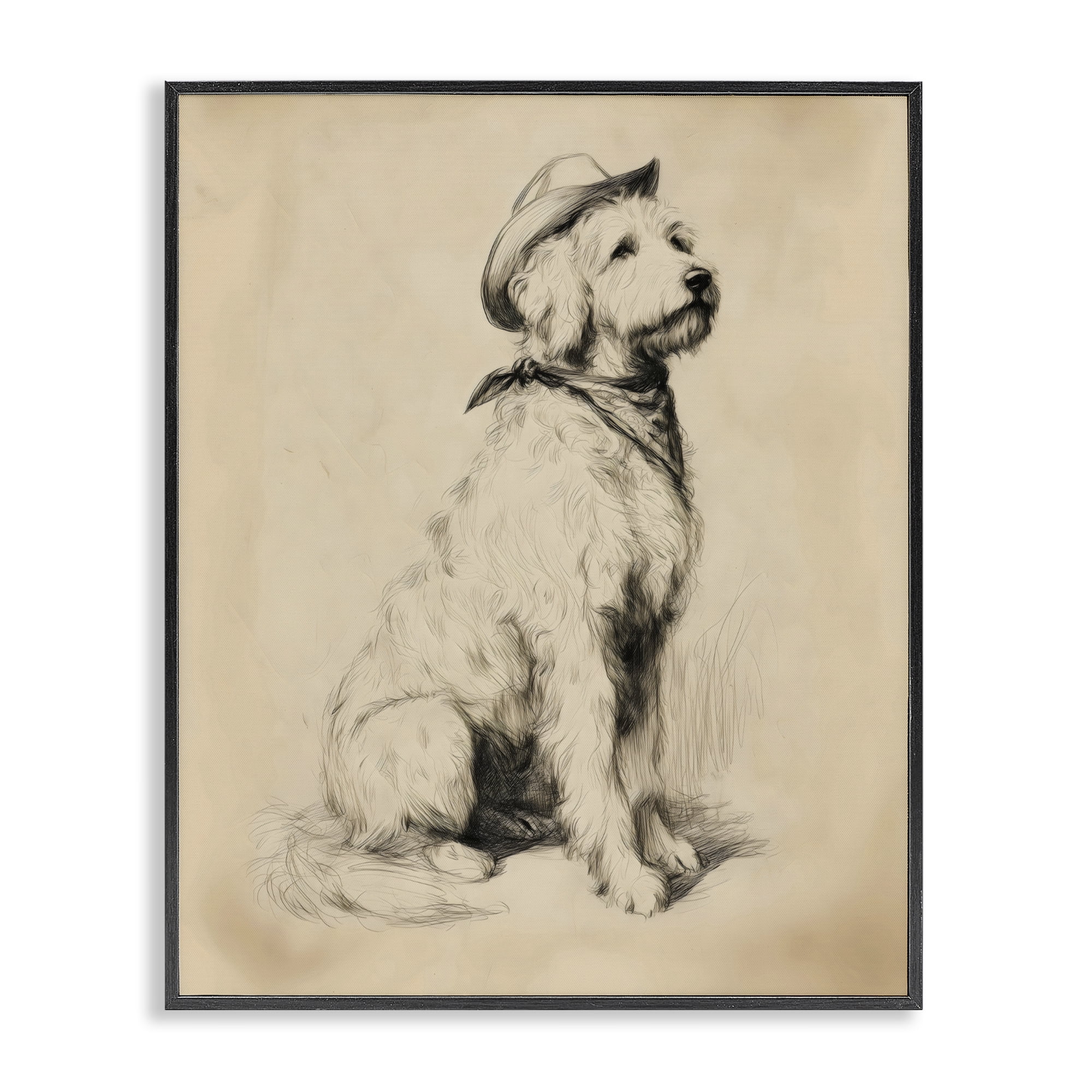 Stupell Industries Cowboy Goldendoodle Sketch Black Framed Giclee Art, design by Arlington Prints