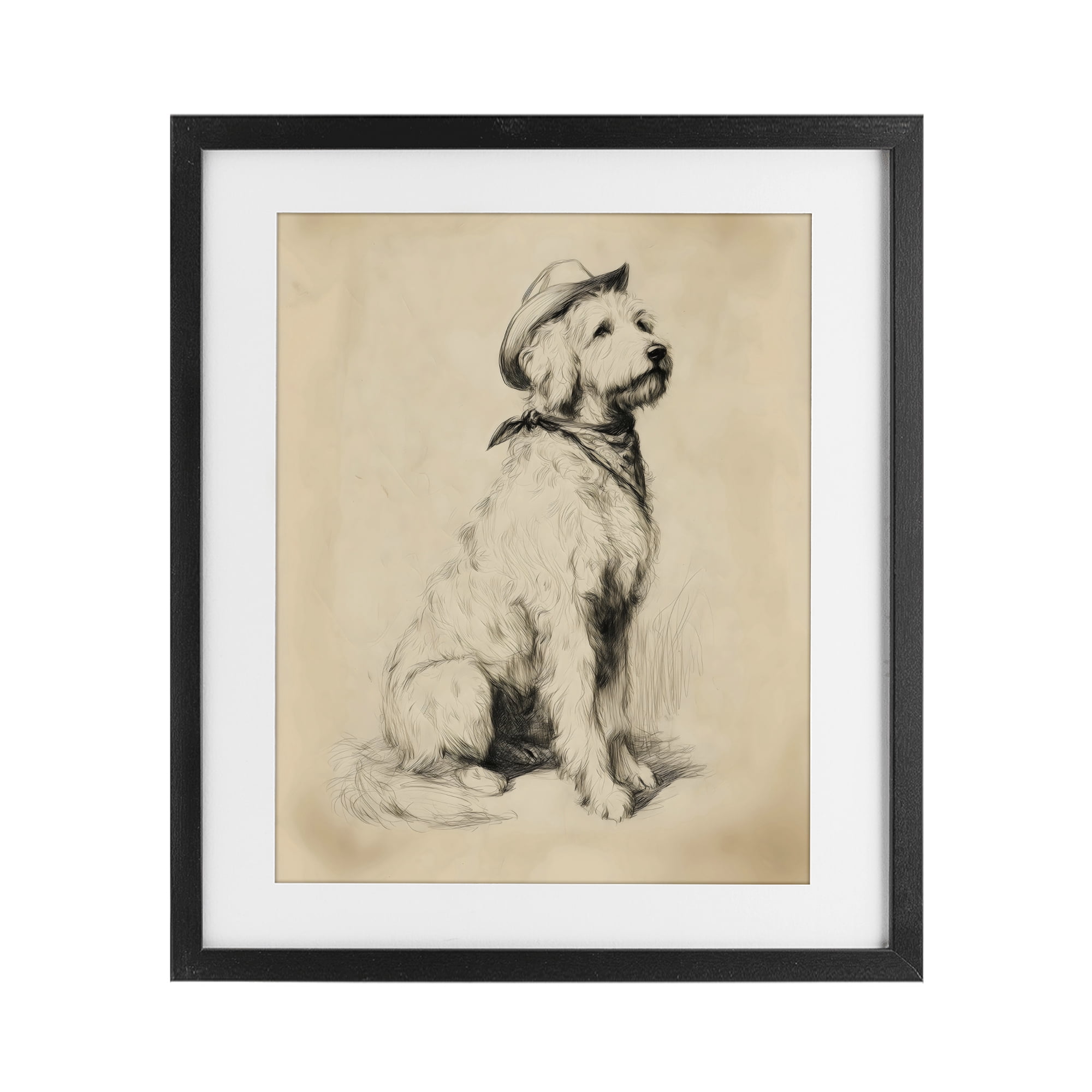 Stupell Industries Cowboy Goldendoodle Sketch Black Framed Print Under Glass, design by Arlington Prints