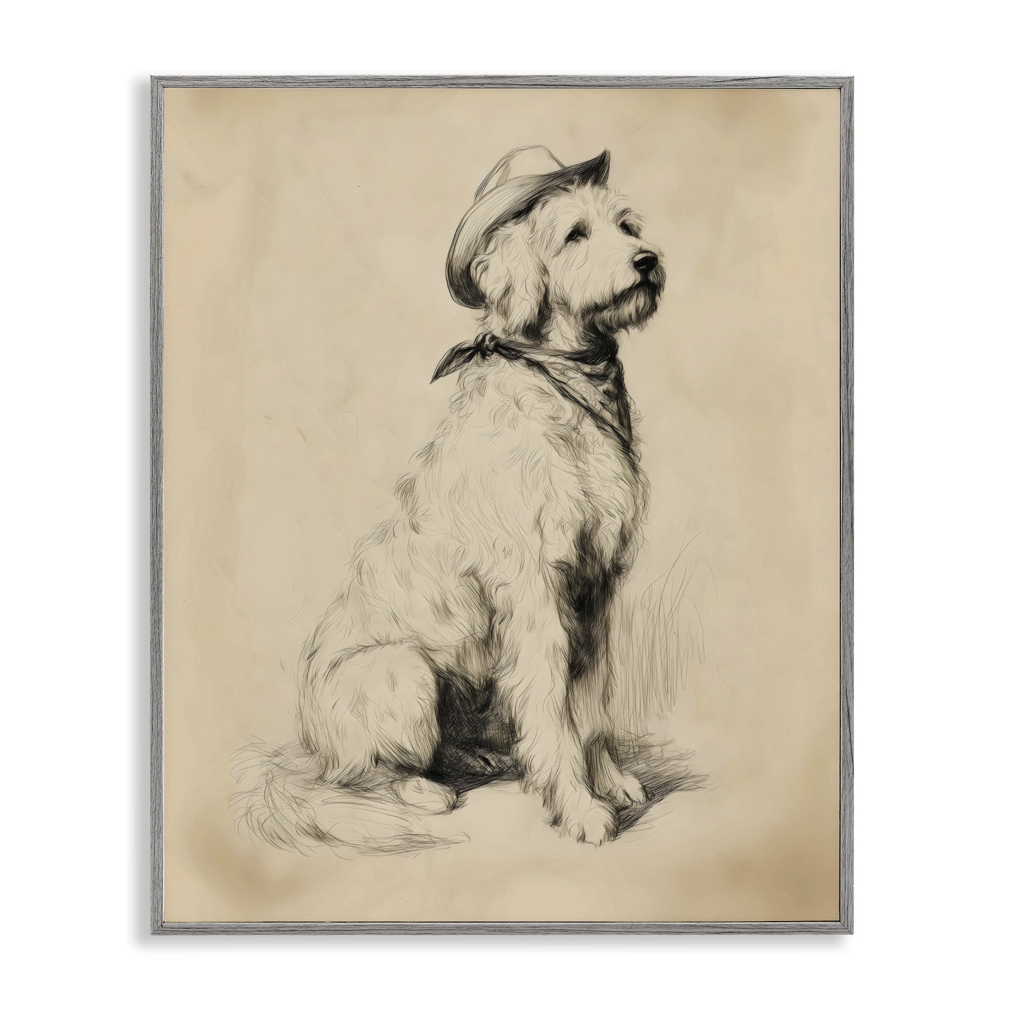 Stupell Industries Cowboy Goldendoodle Sketch Gray Framed Giclee Art, design by Arlington Prints