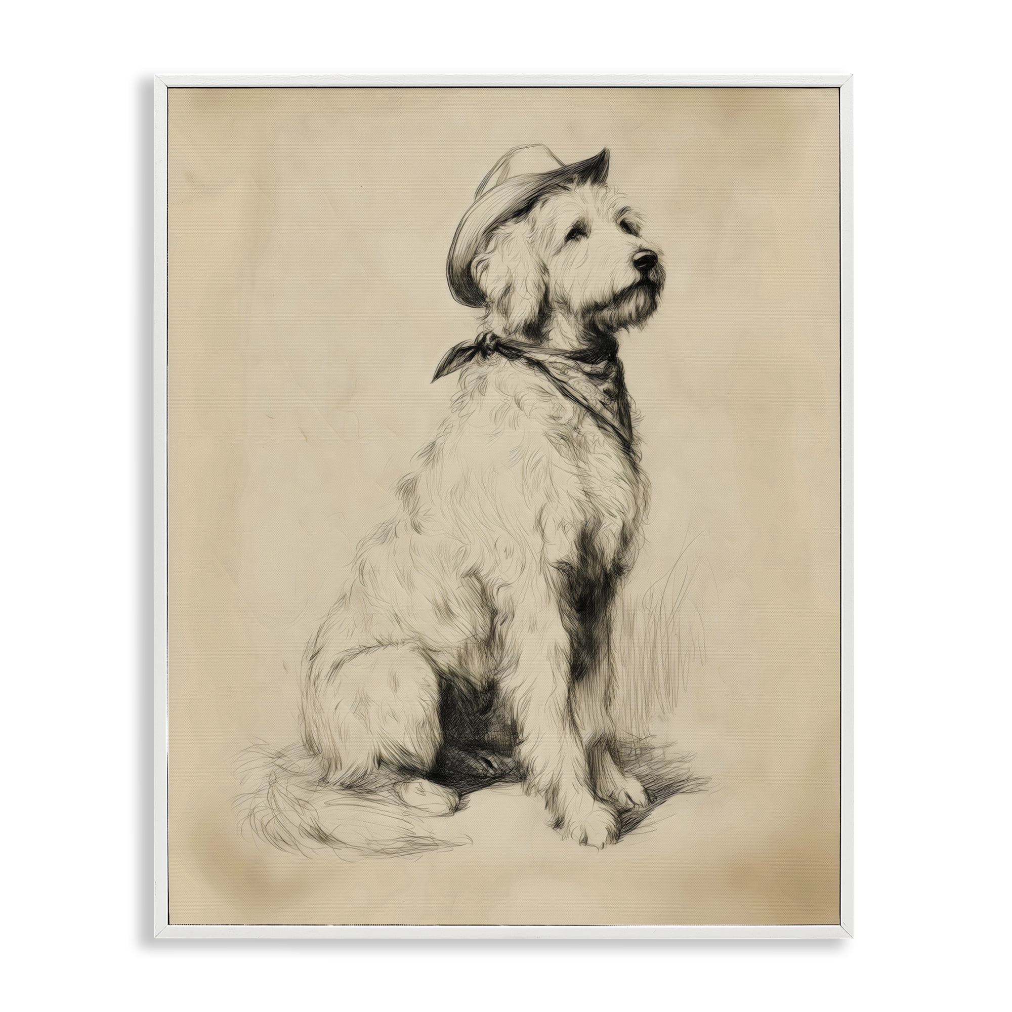 Stupell Industries Cowboy Goldendoodle Sketch White Framed Giclee Art, design by Arlington Prints